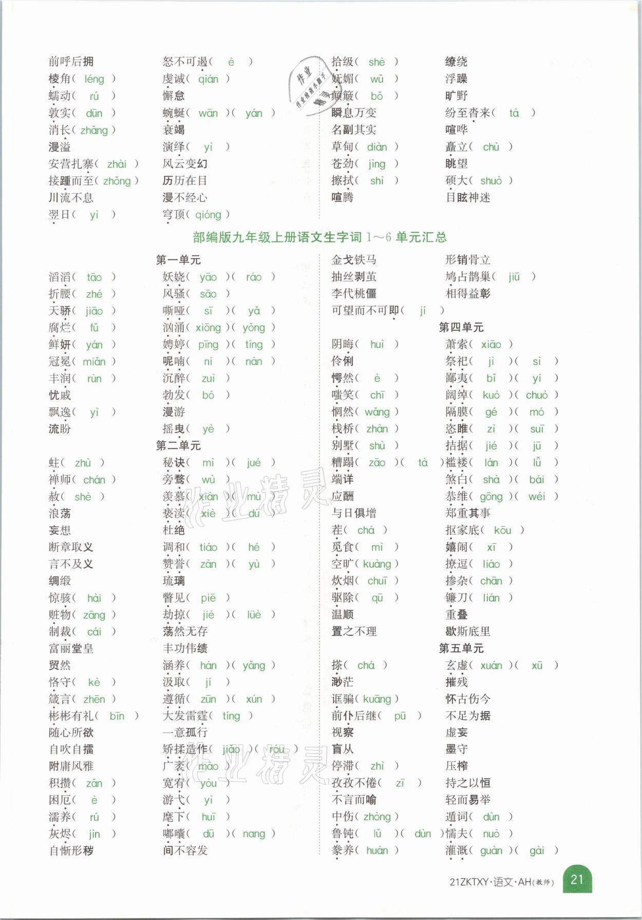 2021年中考特訓(xùn)營(yíng)語(yǔ)文安徽專版 參考答案第17頁(yè)