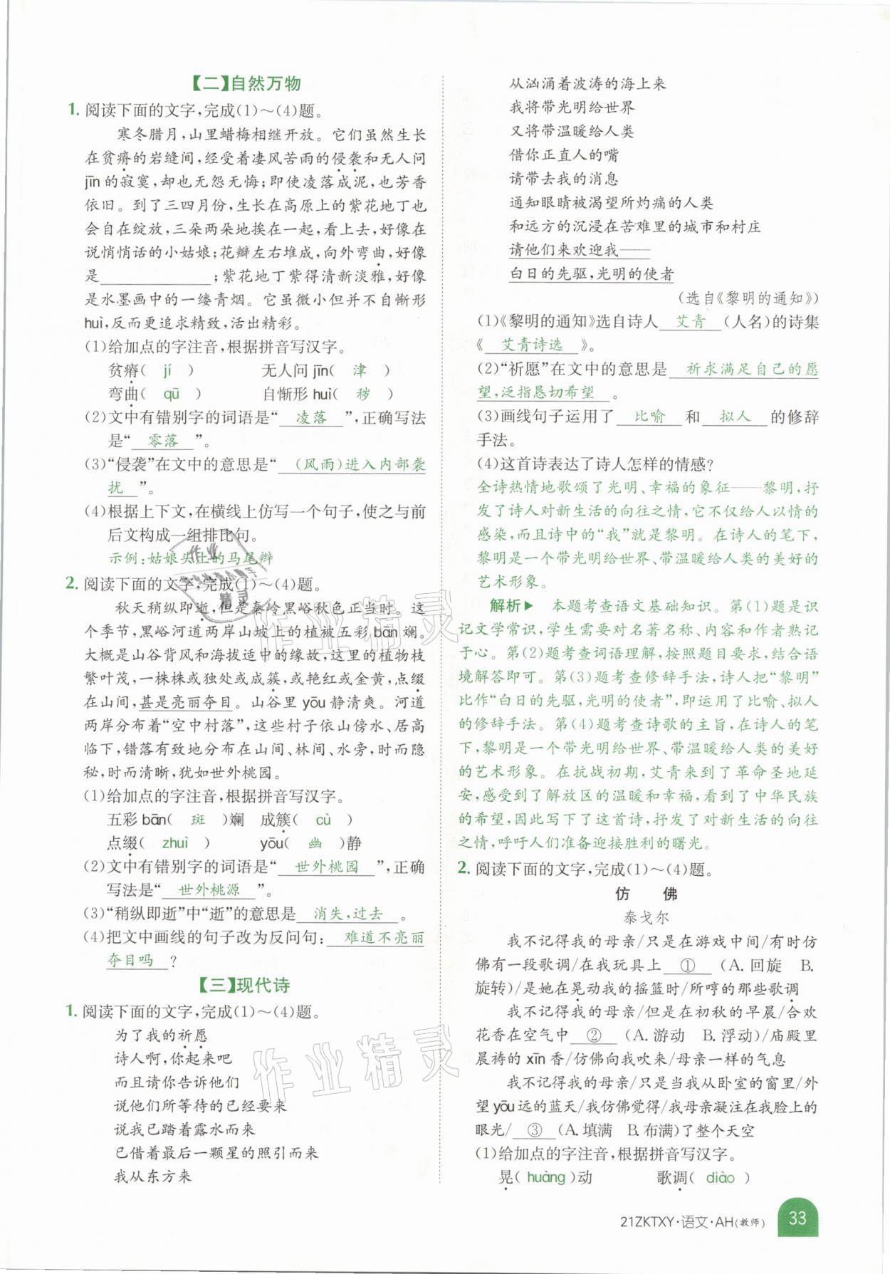 2021年中考特訓(xùn)營(yíng)語(yǔ)文安徽專(zhuān)版 參考答案第29頁(yè)