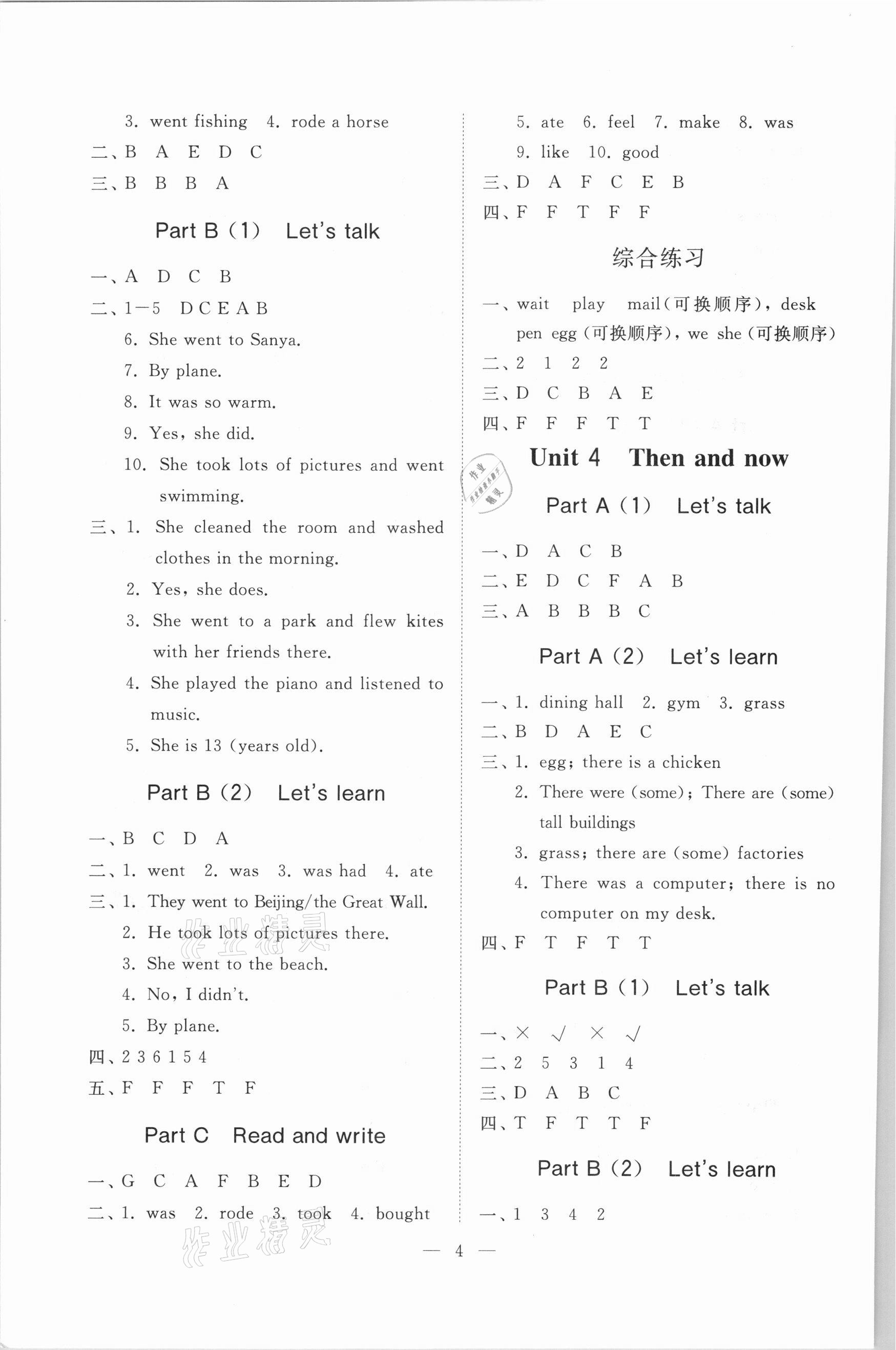 2021年同步練習(xí)冊提優(yōu)測試卷六年級英語下冊人教版 參考答案第3頁