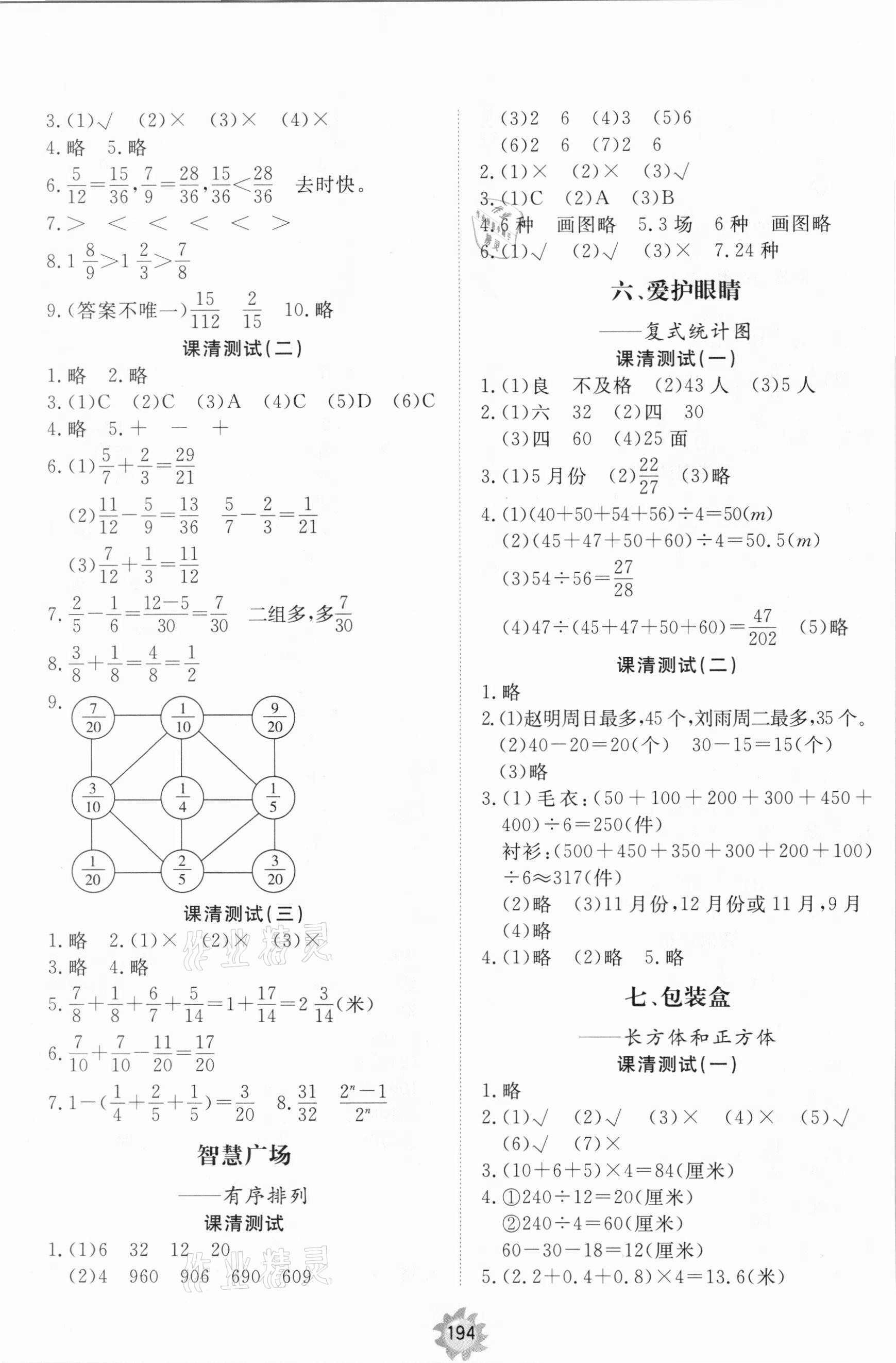 2021年小學(xué)同步練習(xí)冊提優(yōu)測試卷五年級數(shù)學(xué)下冊青島版 參考答案第4頁