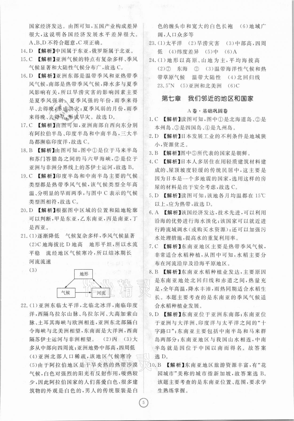 2021年伴你學(xué)同步練習(xí)冊提優(yōu)測試卷七年級地理下冊人教版 參考答案第5頁