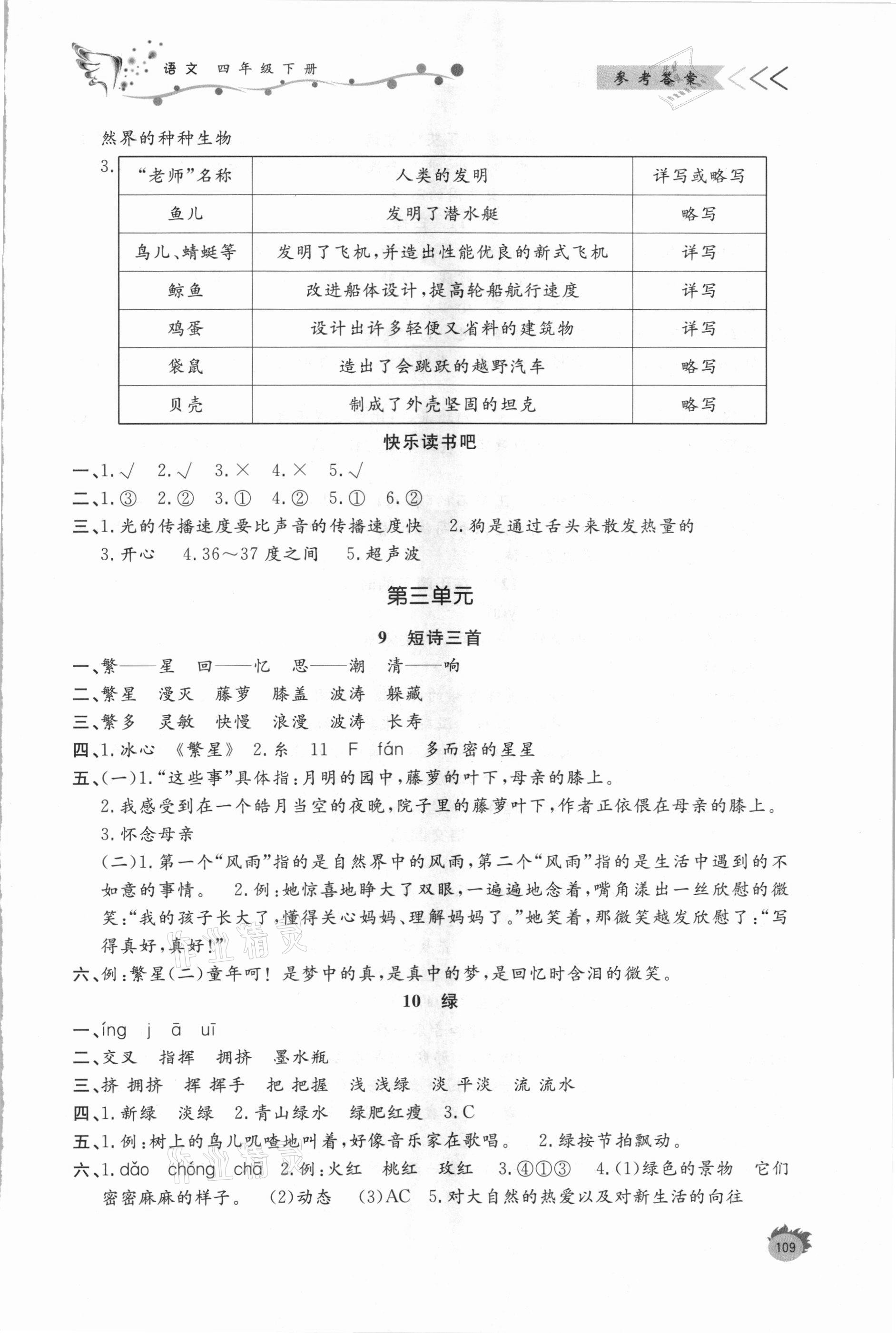 2021年小學課外作業(yè)四年級語文下冊人教版 參考答案第5頁