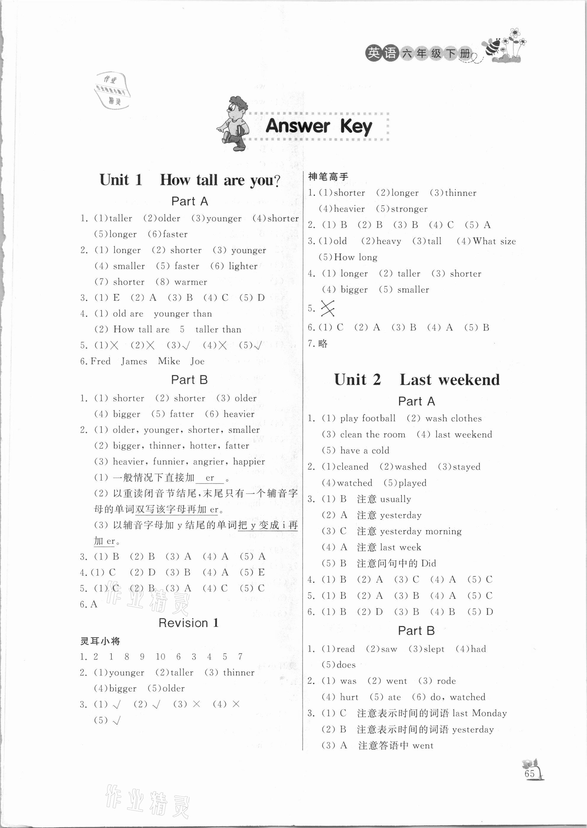 2021年小学课外作业六年级英语下册人教版 第1页