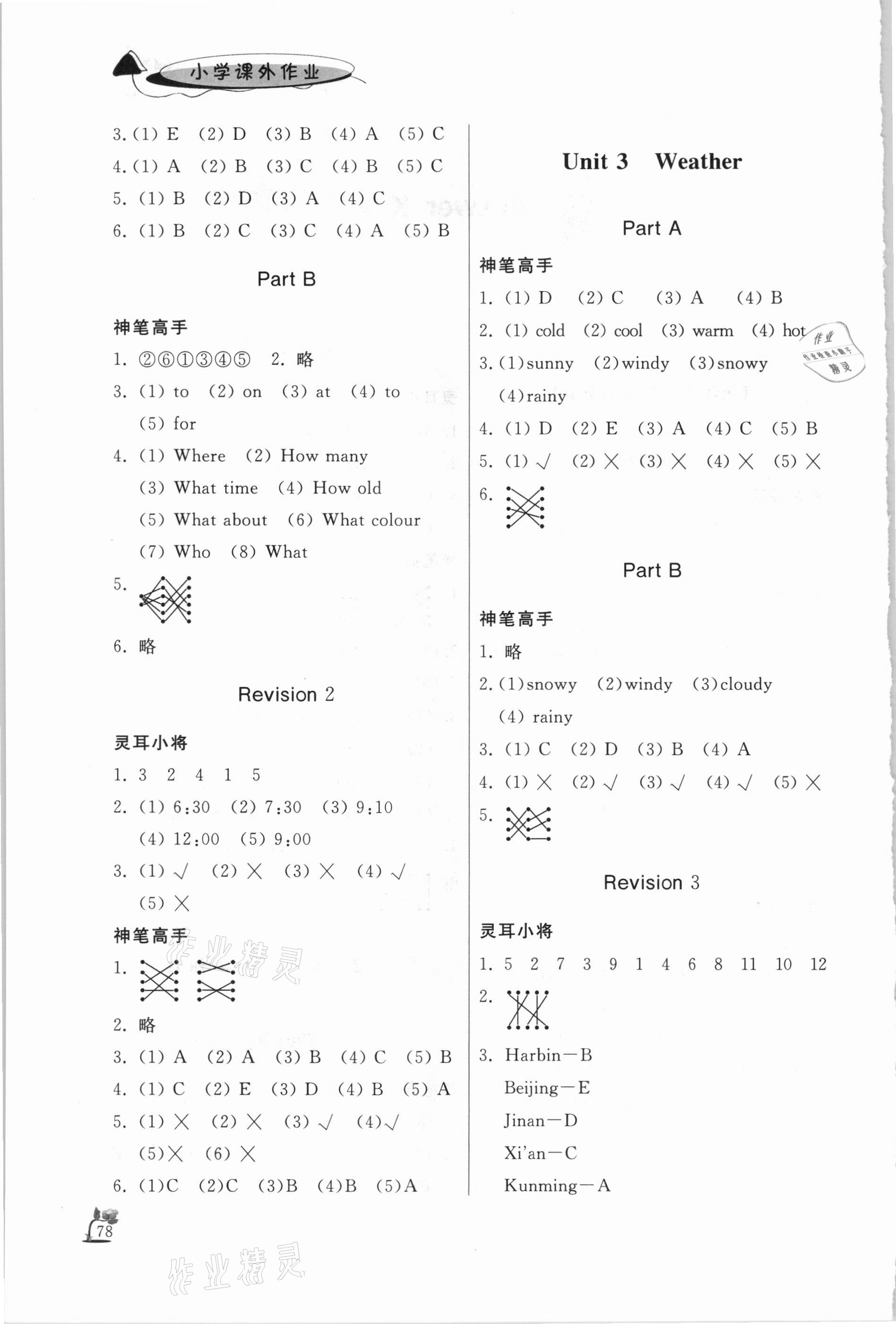 2021年小學(xué)課外作業(yè)四年級英語下冊人教版 參考答案第2頁