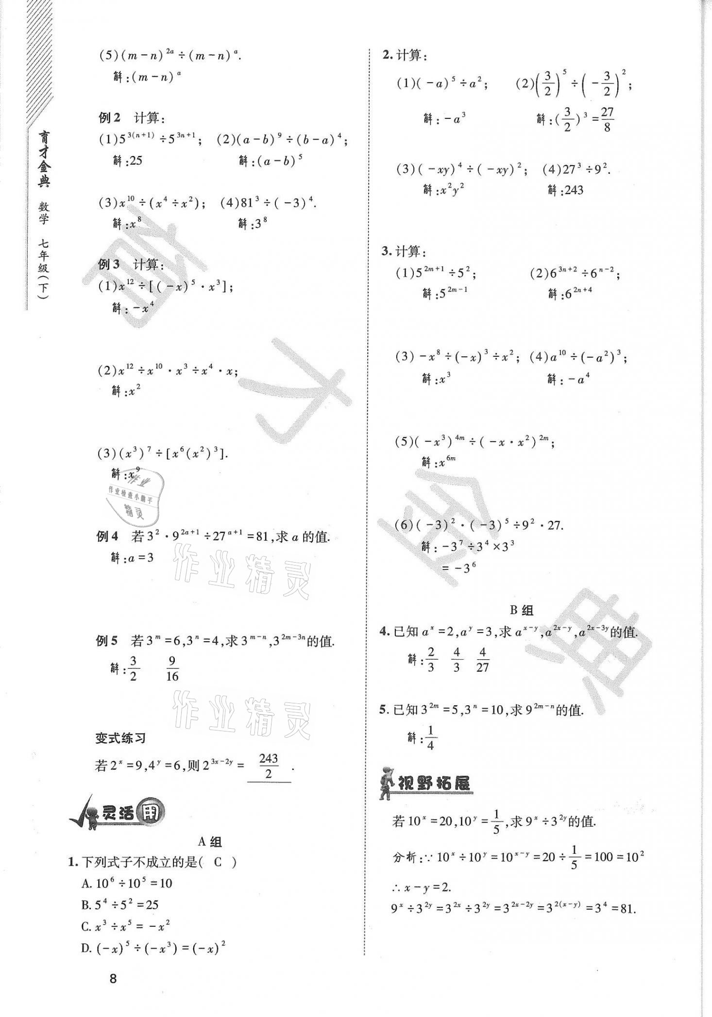 2021年育才金典七年級數(shù)學下冊北師大版 參考答案第8頁