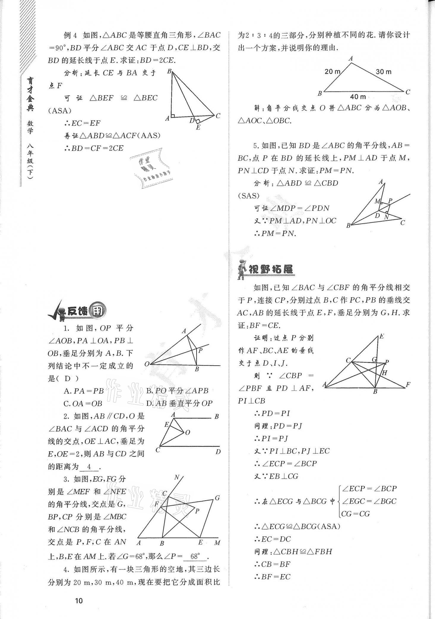 2021年育才金典八年級數(shù)學(xué)下冊北師大版 參考答案第10頁