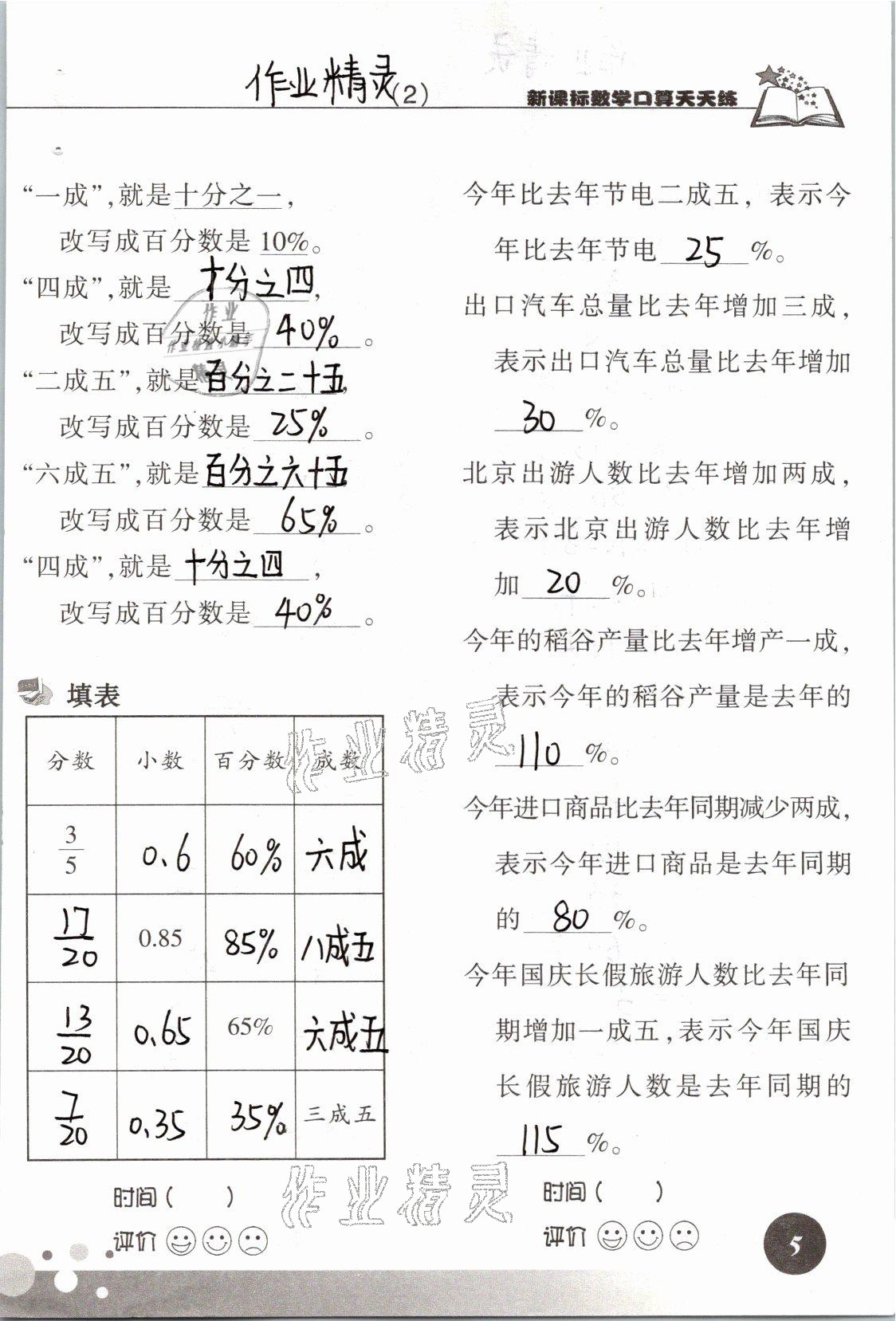 2021年新課標數(shù)學(xué)口算天天練六年級下冊人教版 參考答案第5頁