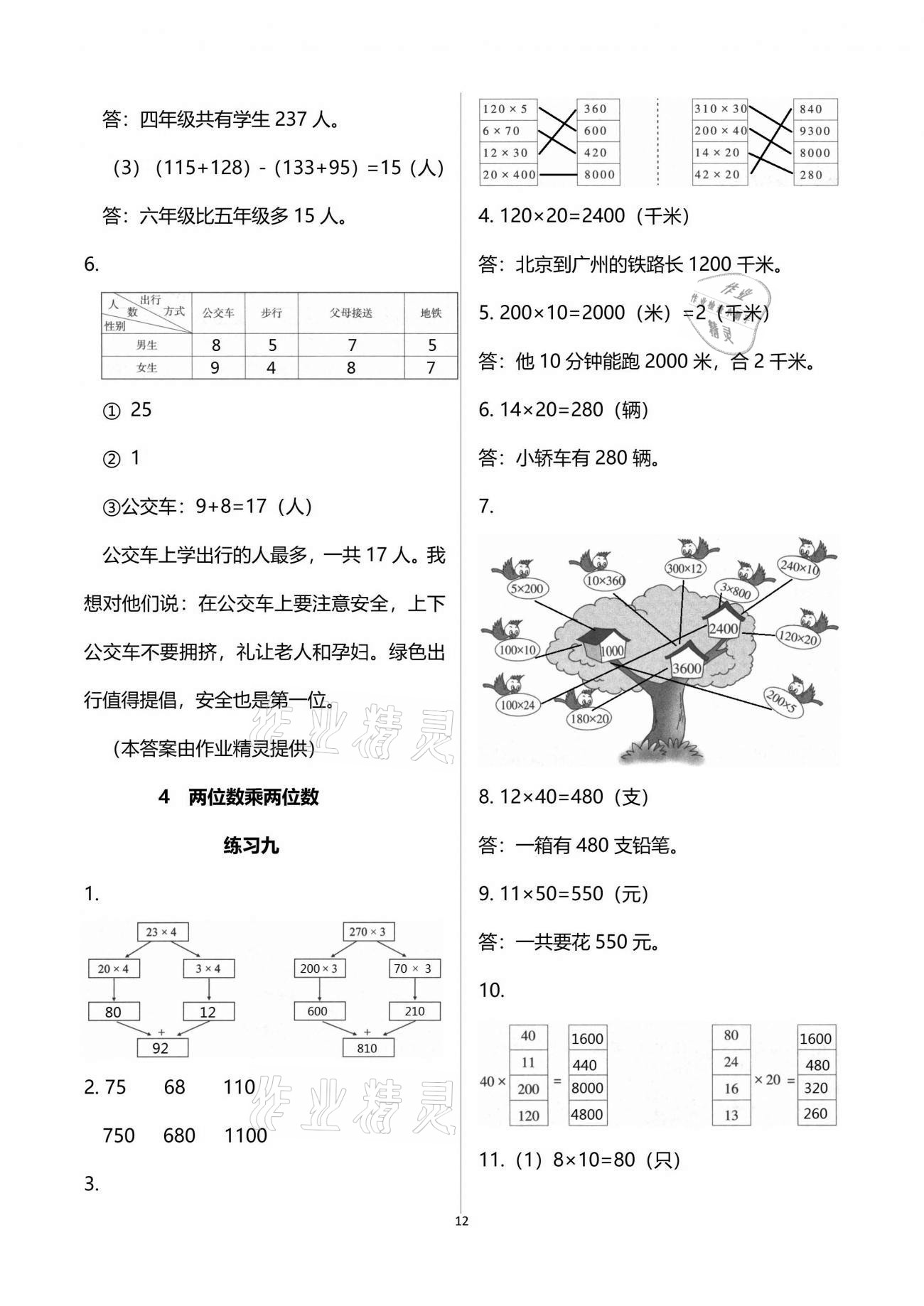 2021年智慧學(xué)習(xí)三年級(jí)數(shù)學(xué)下冊(cè)人教版 參考答案第12頁(yè)