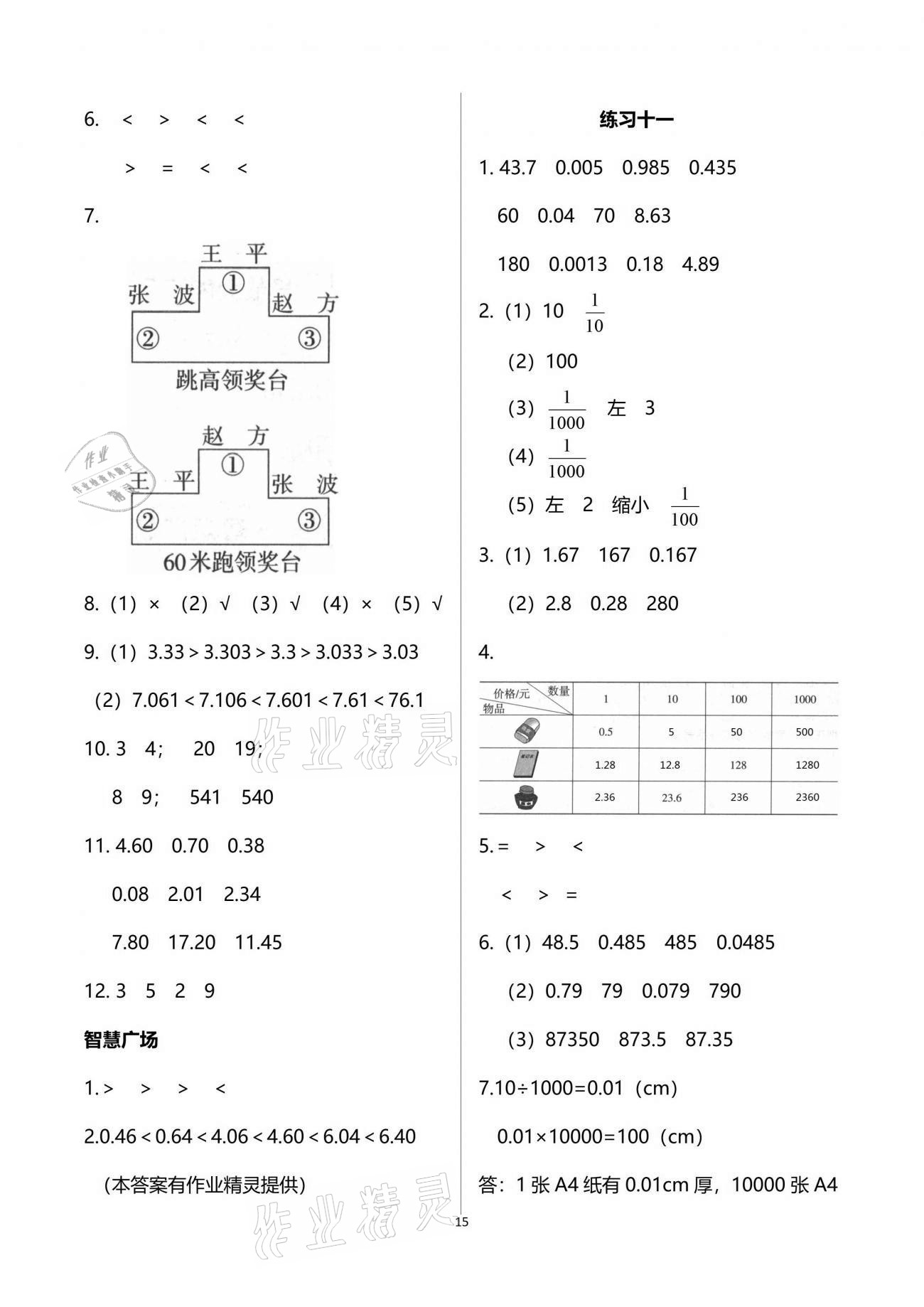 2021年智慧学习四年级数学下册人教版 参考答案第15页