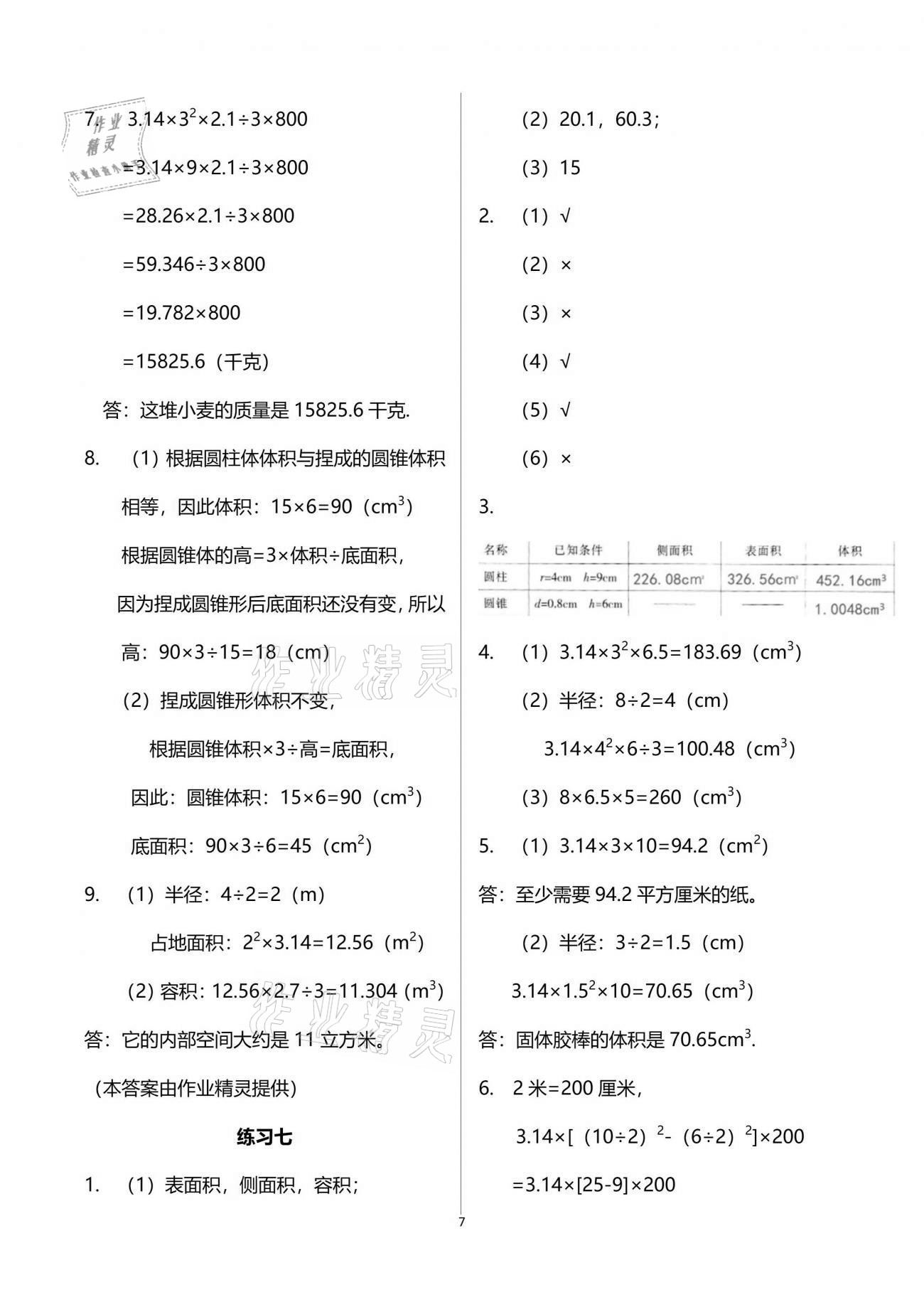 2021年智慧學(xué)習(xí)六年級(jí)數(shù)學(xué)下冊(cè)人教版 參考答案第7頁(yè)