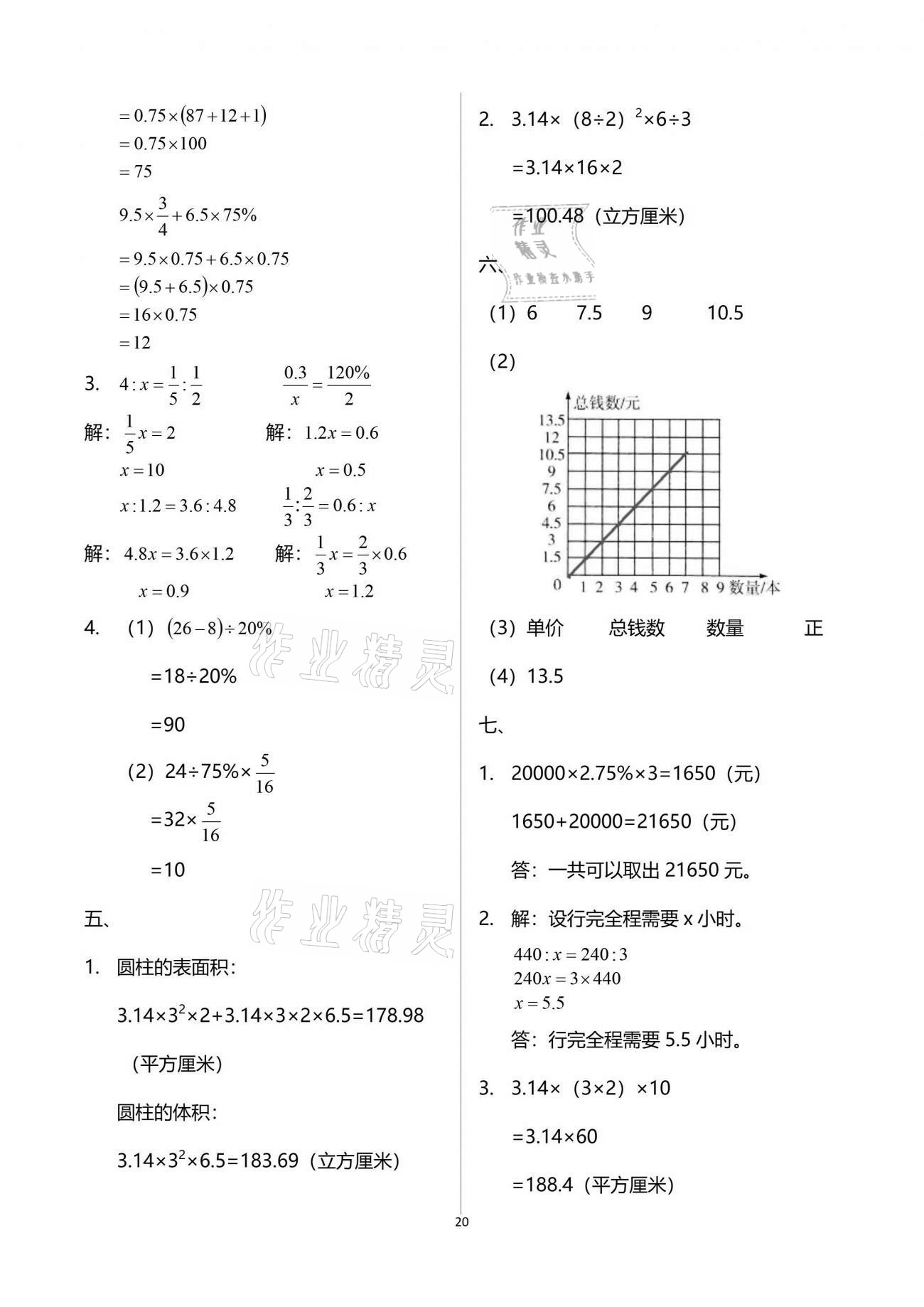 2021年智慧學習六年級數(shù)學下冊人教版 參考答案第20頁