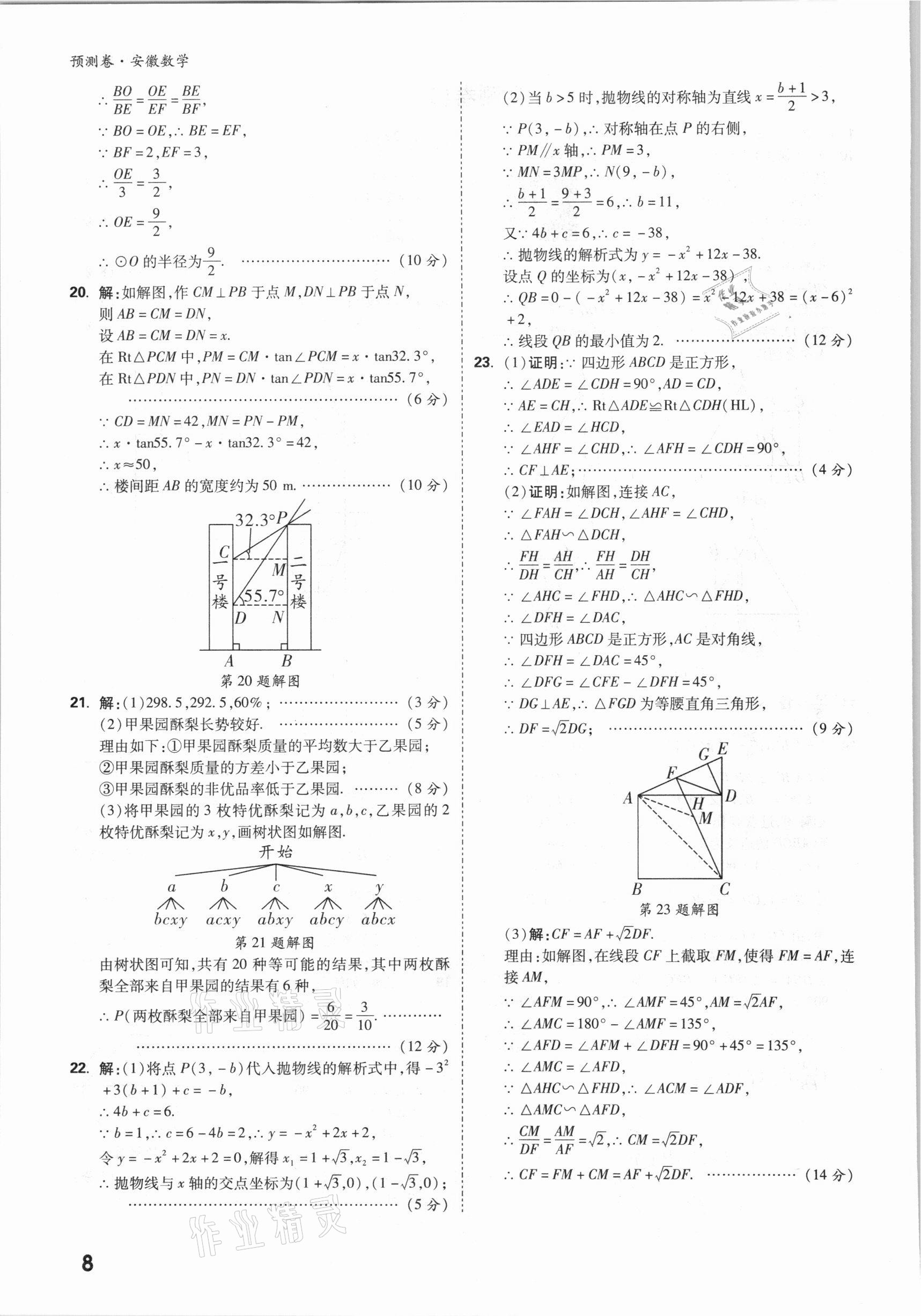 2021年萬唯中考預測卷數學安徽專版 參考答案第8頁