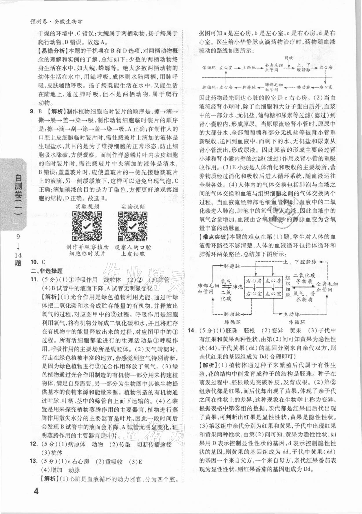 2021年万唯中考预测卷生物学安徽专版 参考答案第4页