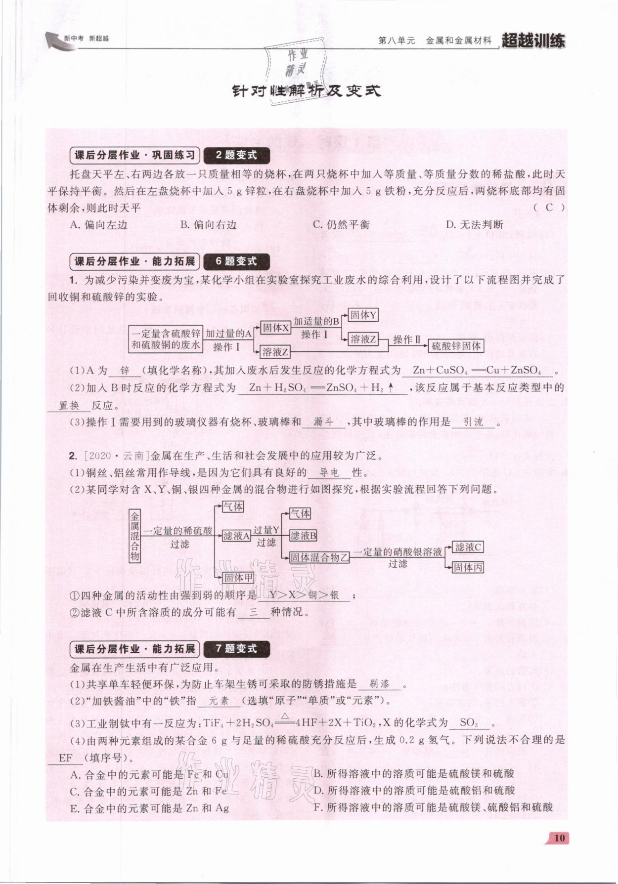 2021年超越訓練九年級化學下冊人教版 參考答案第20頁