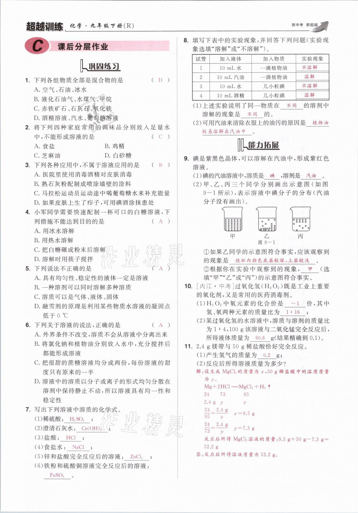 2021年超越訓(xùn)練九年級化學(xué)下冊人教版 參考答案第47頁