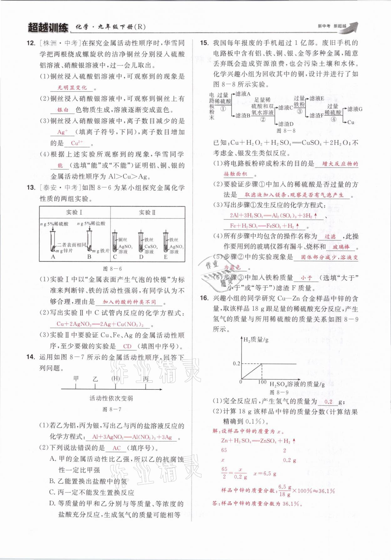 2021年超越訓練九年級化學下冊人教版 參考答案第15頁