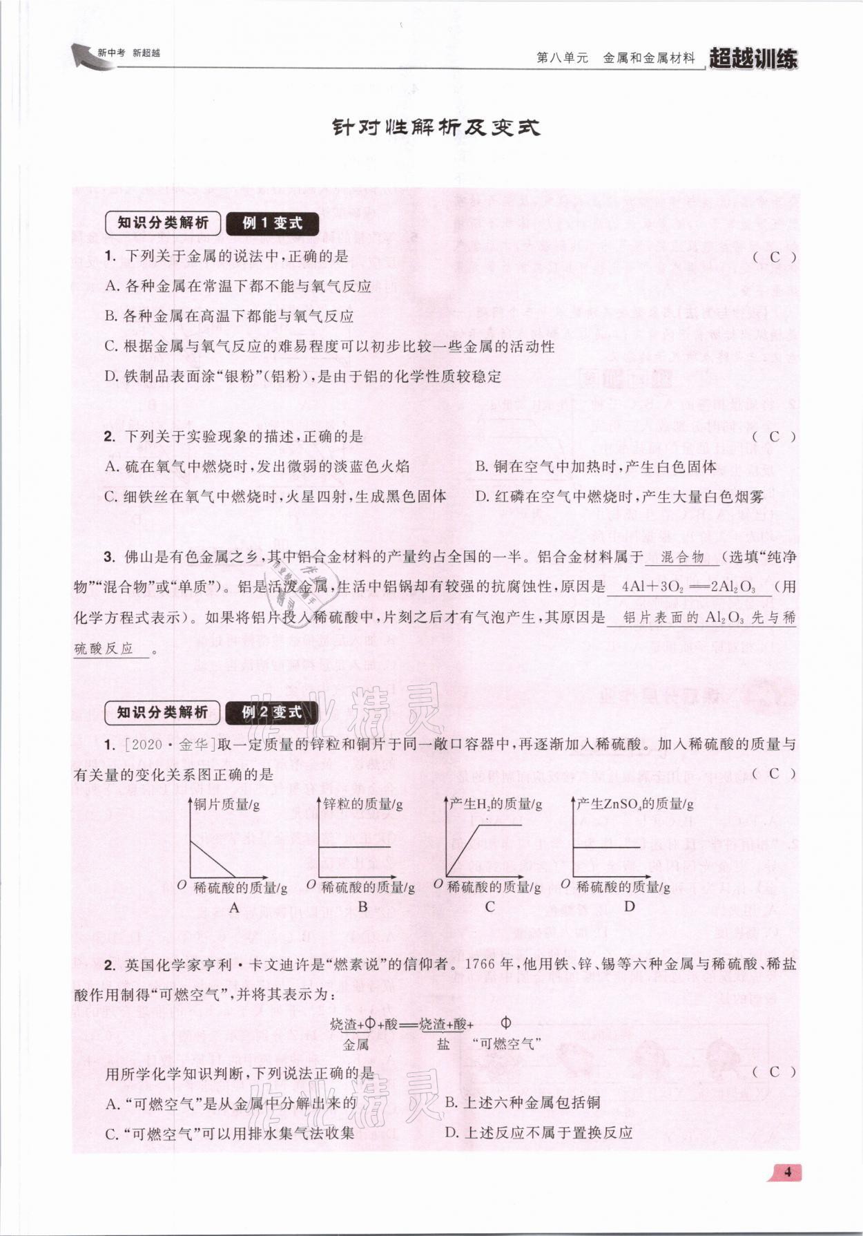 2021年超越訓(xùn)練九年級化學(xué)下冊人教版 參考答案第8頁