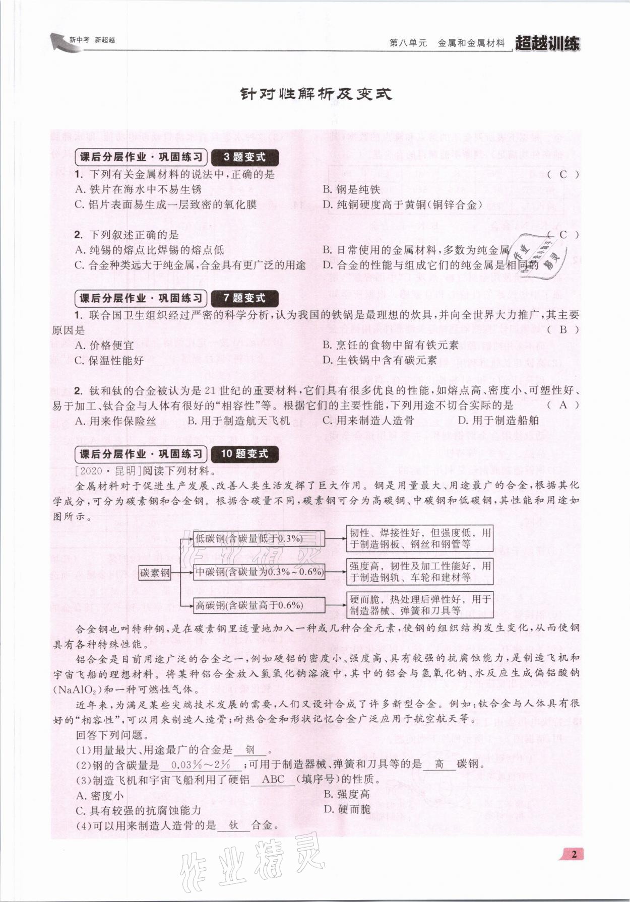 2021年超越训练九年级化学下册人教版&nbsp;参考答案第4页