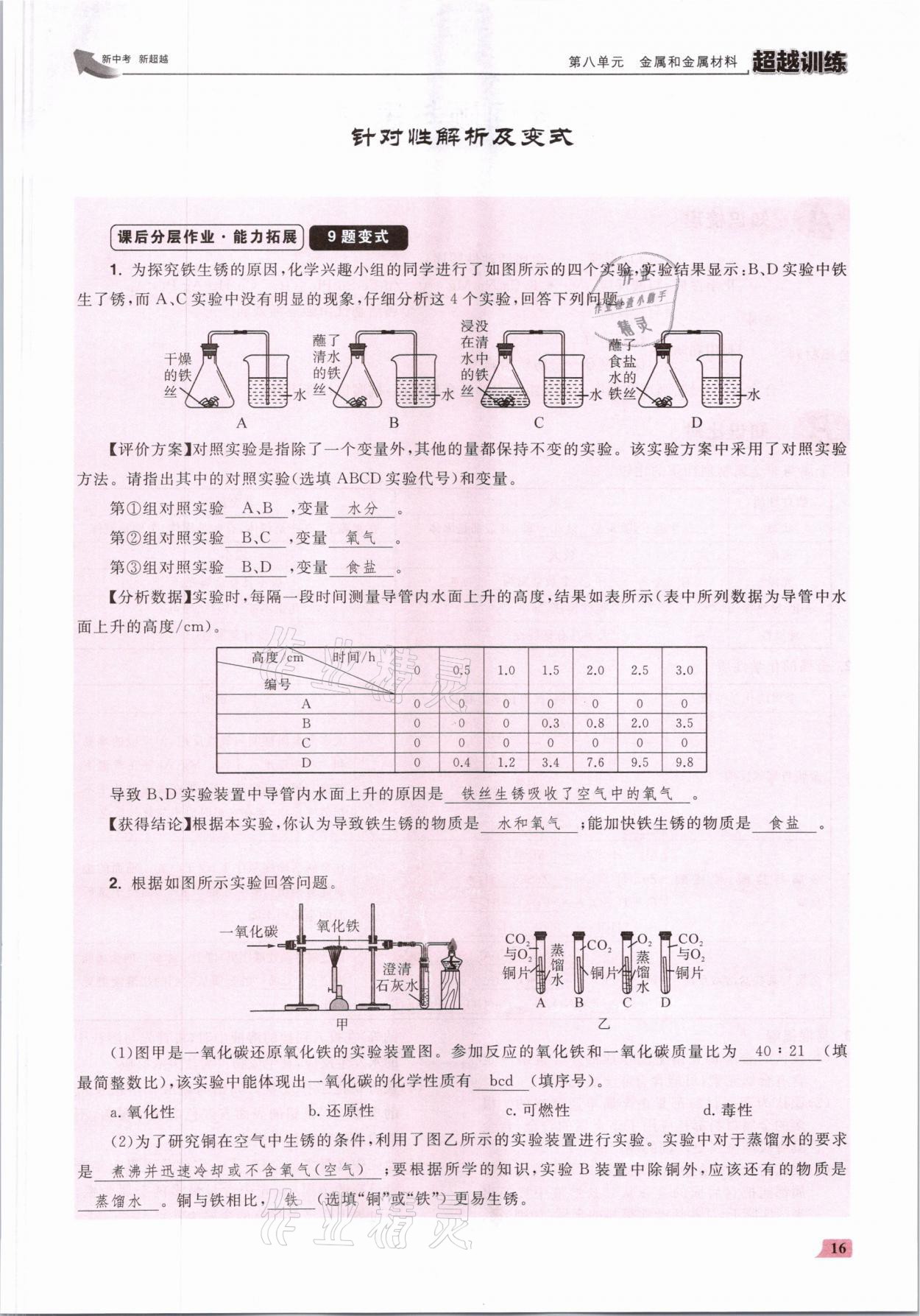 2021年超越訓(xùn)練九年級化學(xué)下冊人教版 參考答案第32頁