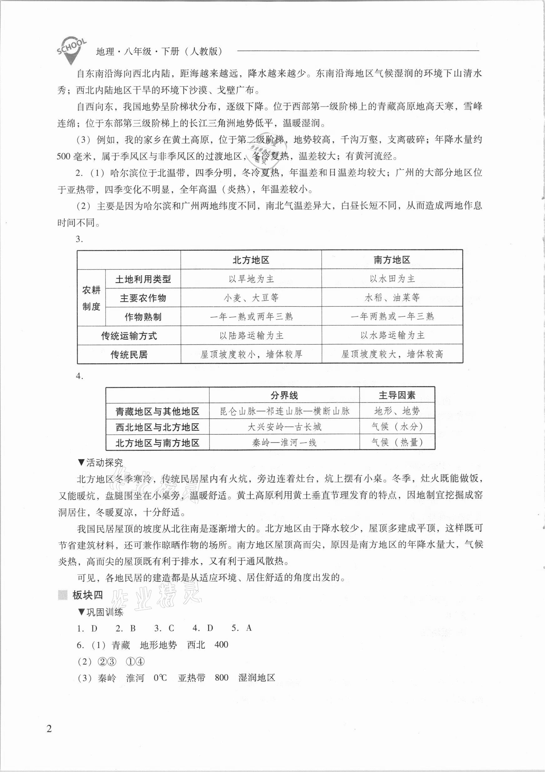 2021年新课程问题解决导学方案八年级地理下册人教版 参考答案第2页