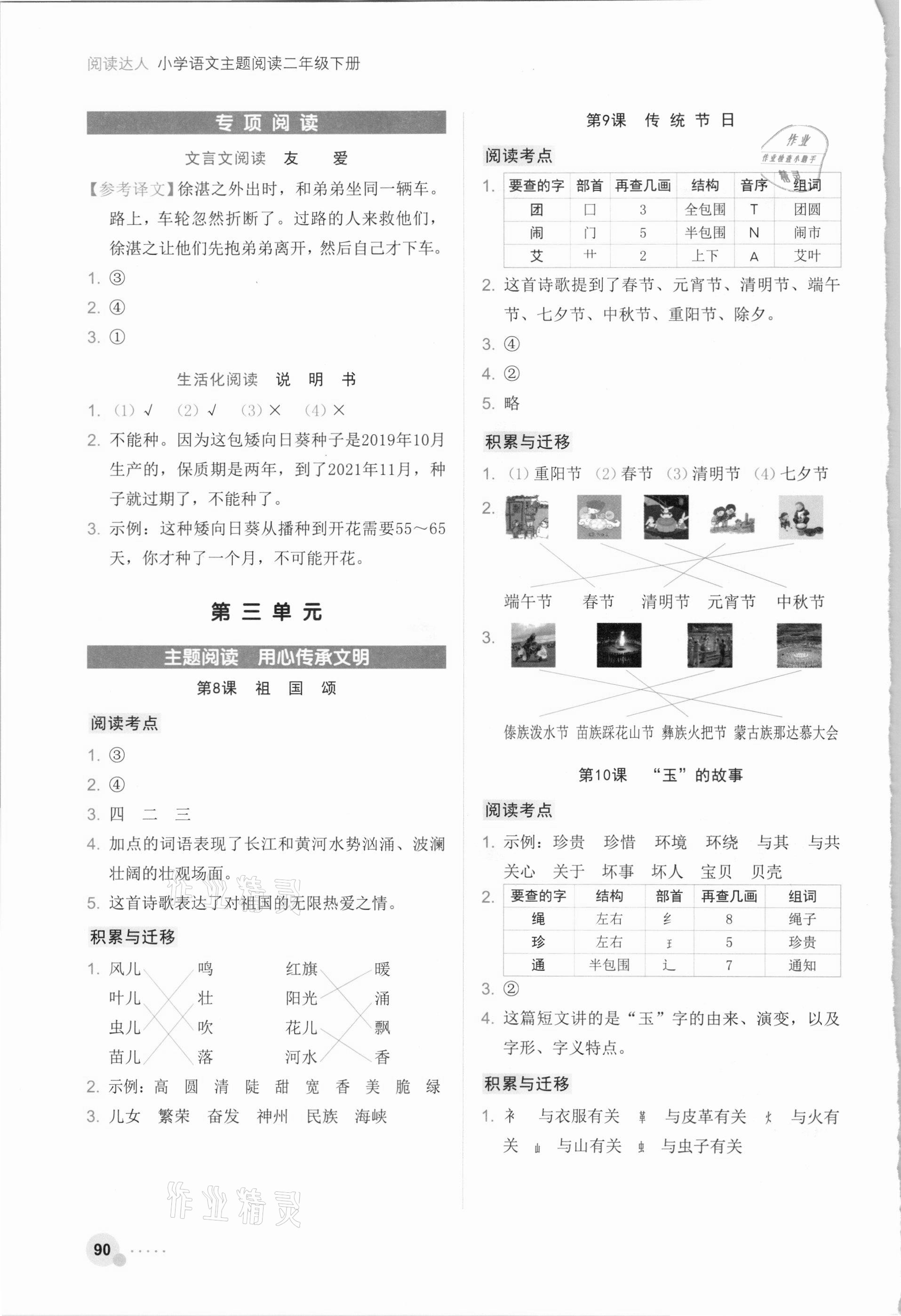 2021年閱讀達人小學語文主題閱讀二年級浙江工商大學出版社 參考答案第3頁