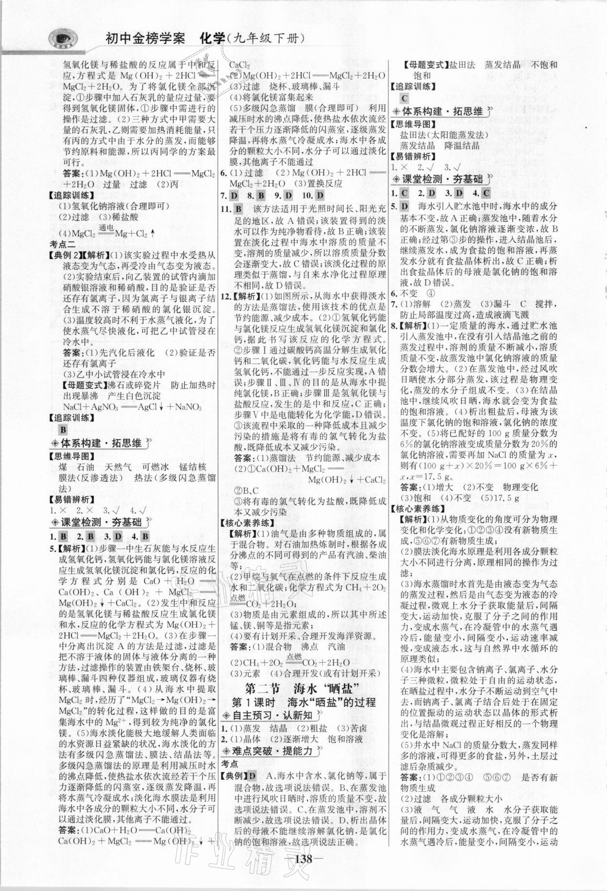 2021年世紀(jì)金榜金榜學(xué)案九年級化學(xué)下冊魯教版 參考答案第5頁