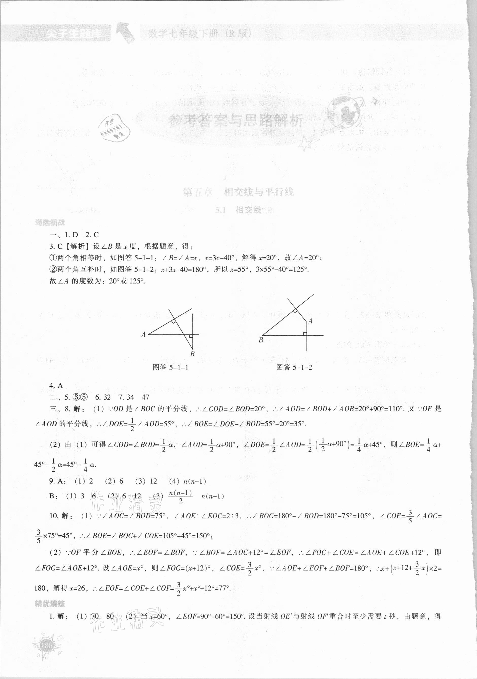 2021年尖子生題庫七年級數(shù)學(xué)下冊人教版 參考答案第1頁