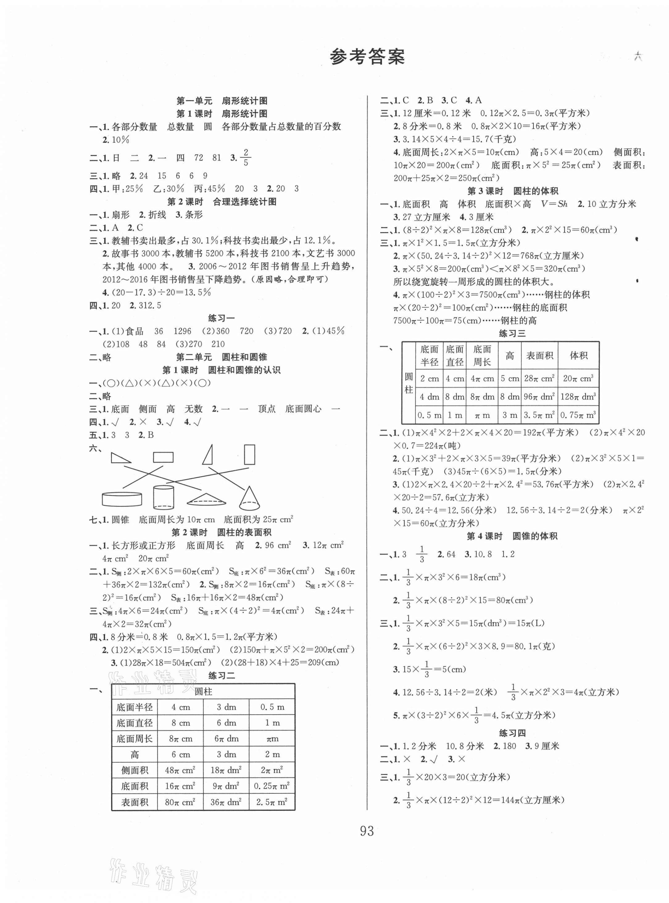 2021年阳光课堂课时作业六年级数学下册苏教版 第1页