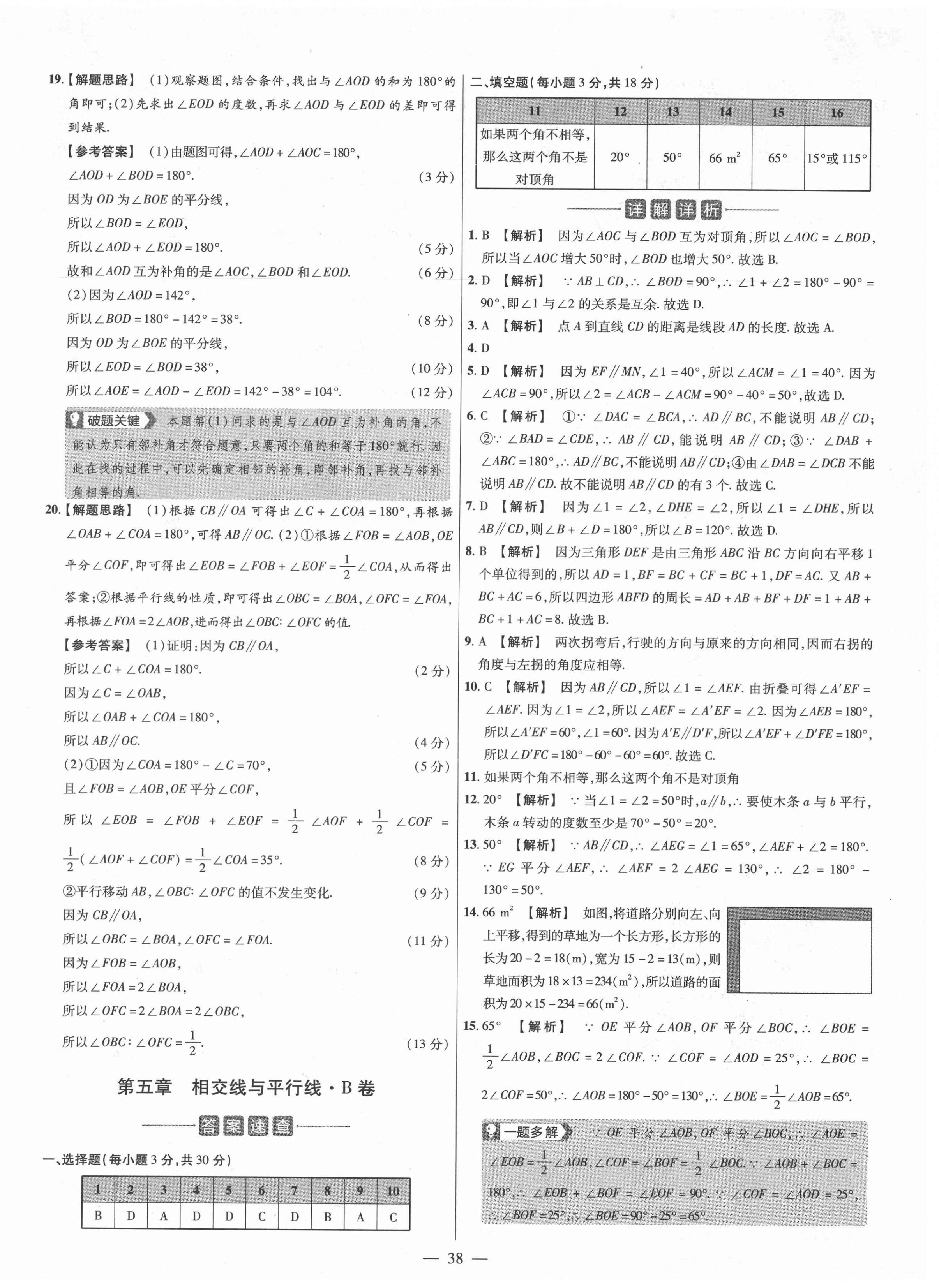 2021年金考卷活頁題選七年級數(shù)學(xué)下冊人教版 參考答案第2頁