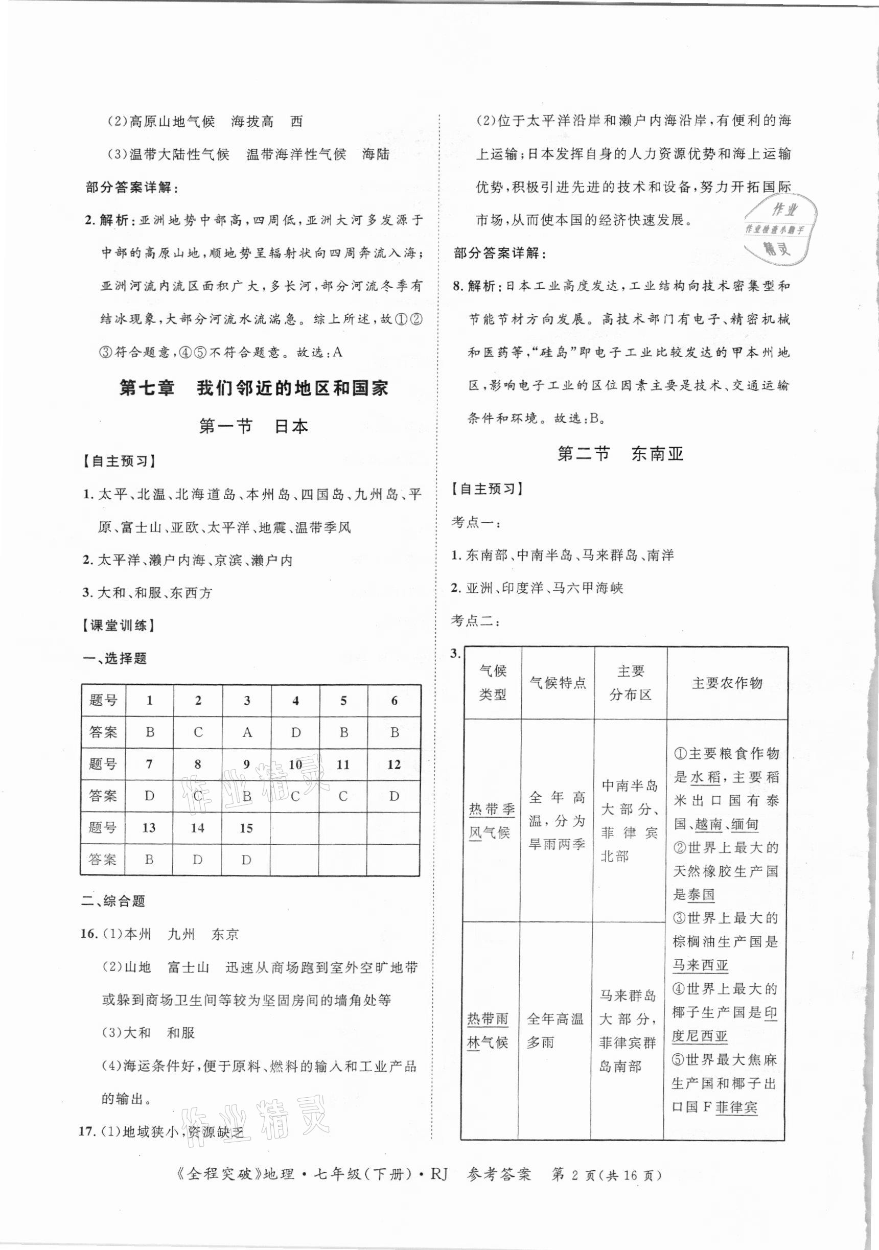 2021年全程突破七年級地理下冊人教版 第2頁