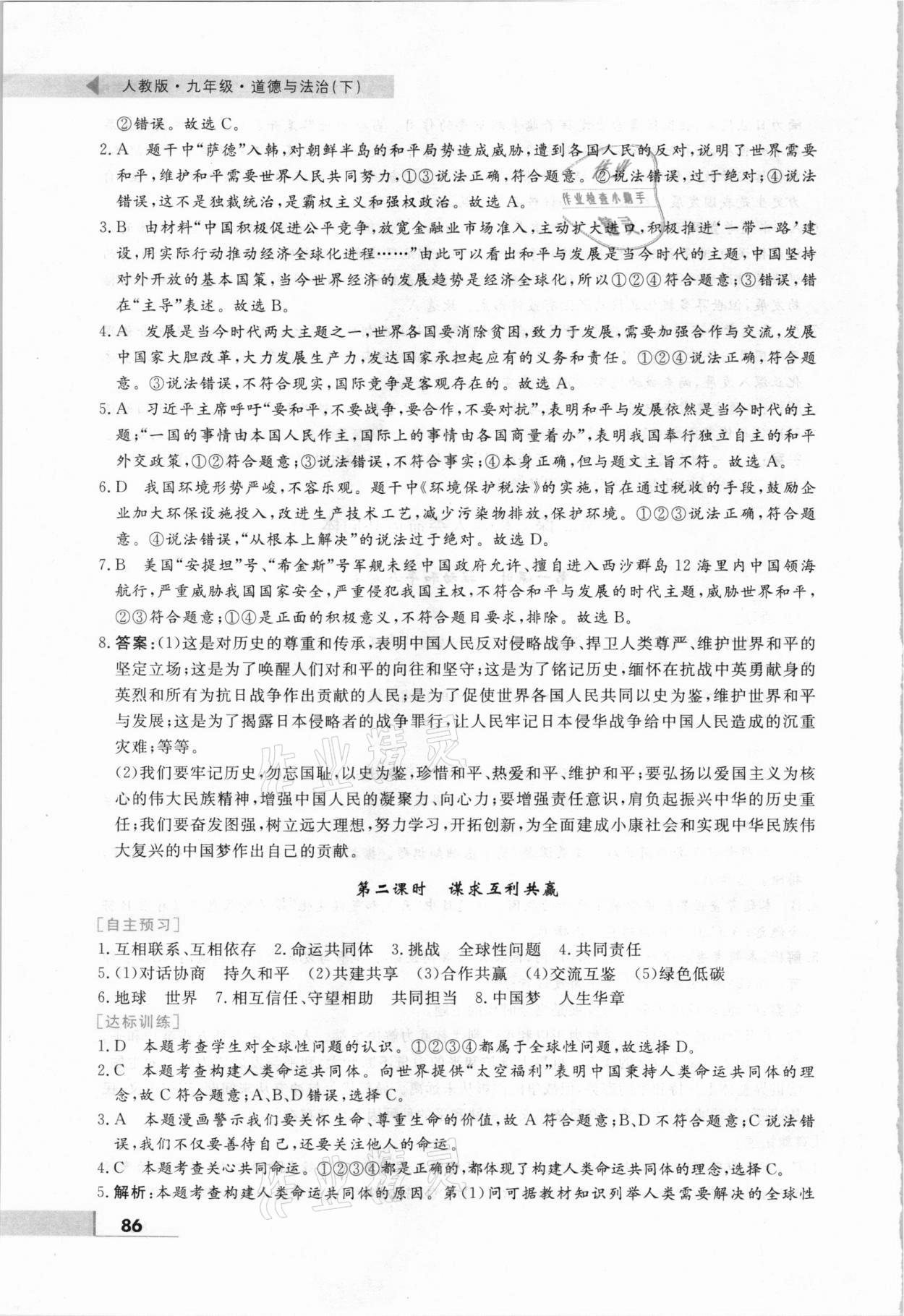 2021年名师点拨配套练习课时作业九年级道德与法治下册人教版 第4页