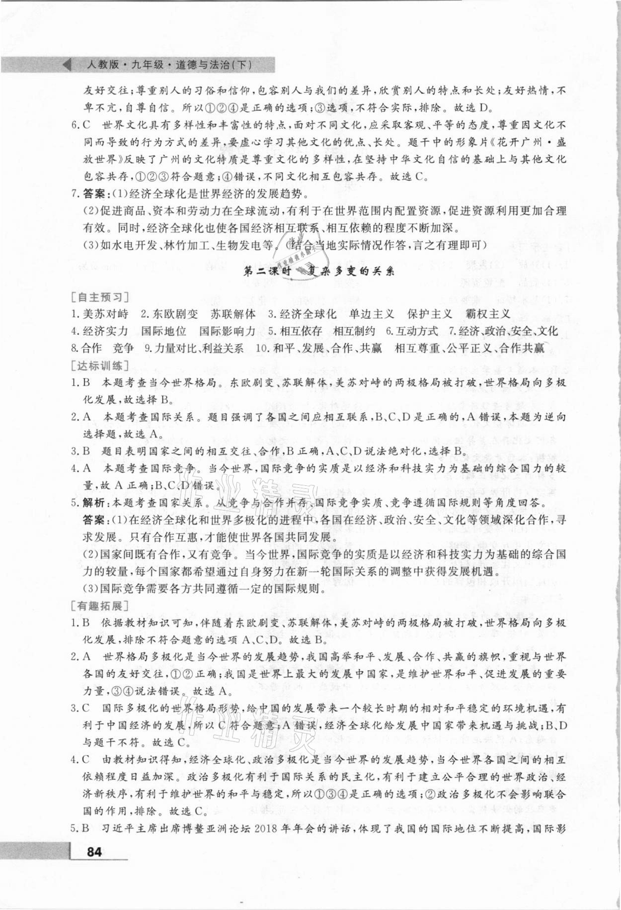 2021年名师点拨配套练习课时作业九年级道德与法治下册人教版 第2页