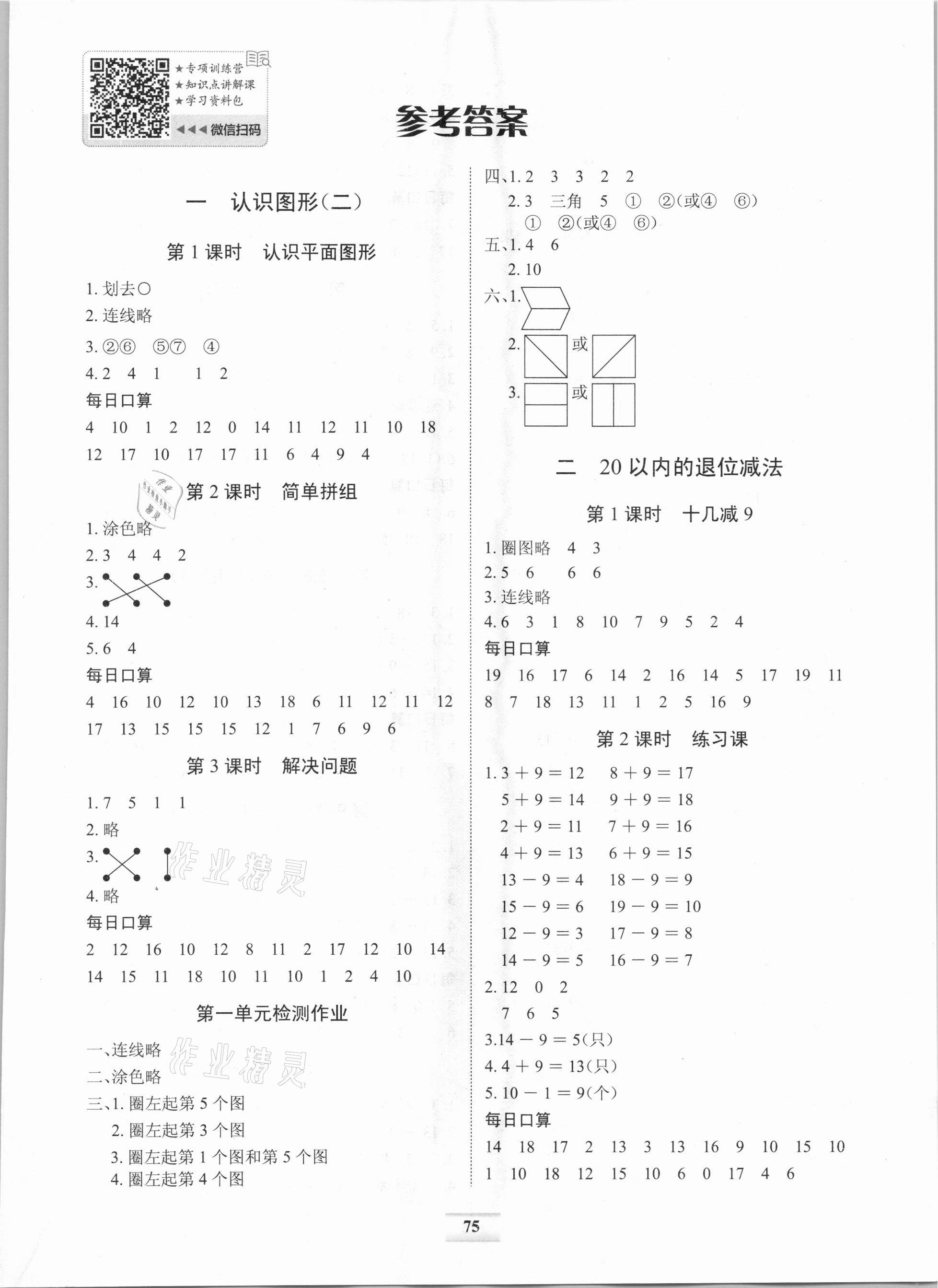 2021年長(zhǎng)江全能學(xué)案課堂作業(yè)一年級(jí)數(shù)學(xué)下冊(cè)人教版 第1頁(yè)