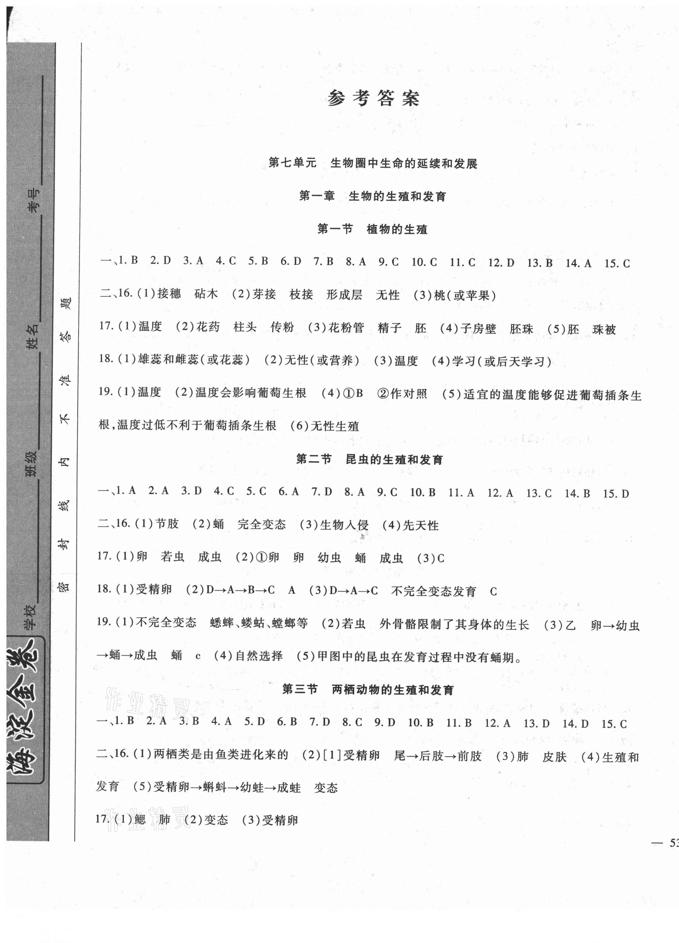 2021年海淀金卷八年級(jí)生物下冊(cè)人教版 第1頁(yè)