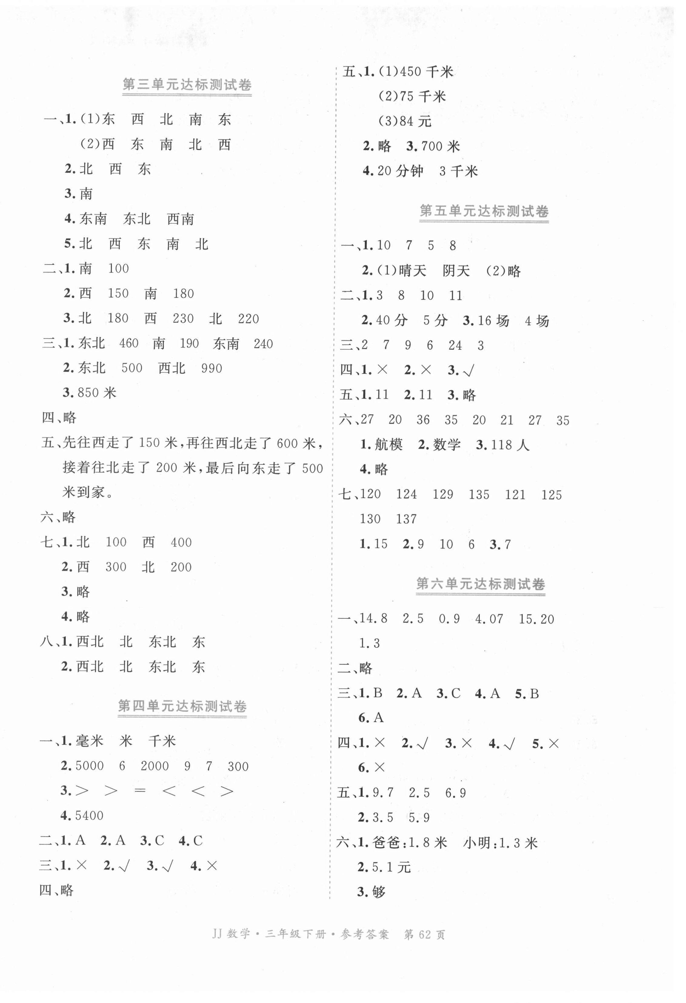 2021年贏在100三年級(jí)數(shù)學(xué)下冊冀教版河北專用 參考答案第2頁