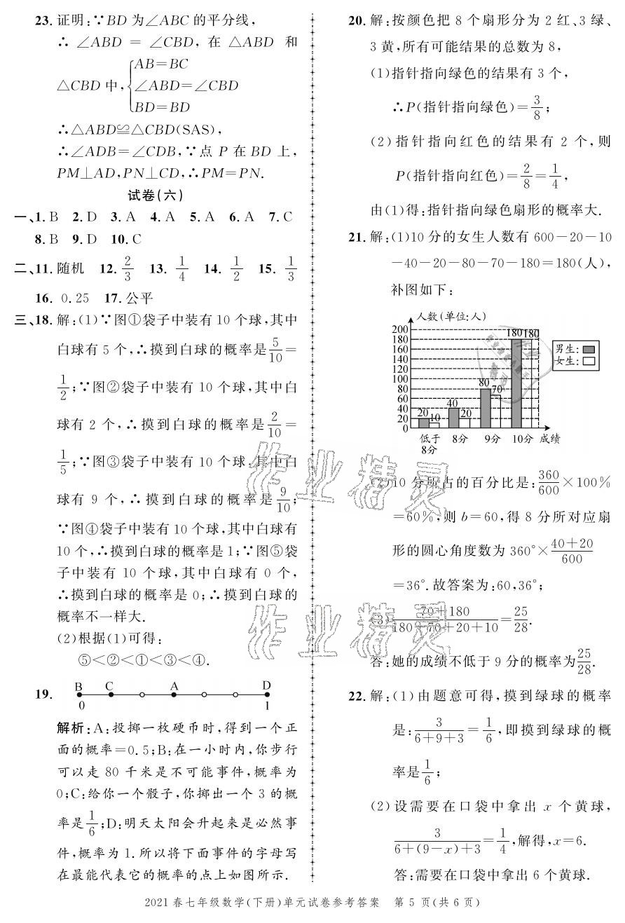 2021年同步训练创新作业七年级数学下册北师大版 参考答案第5页