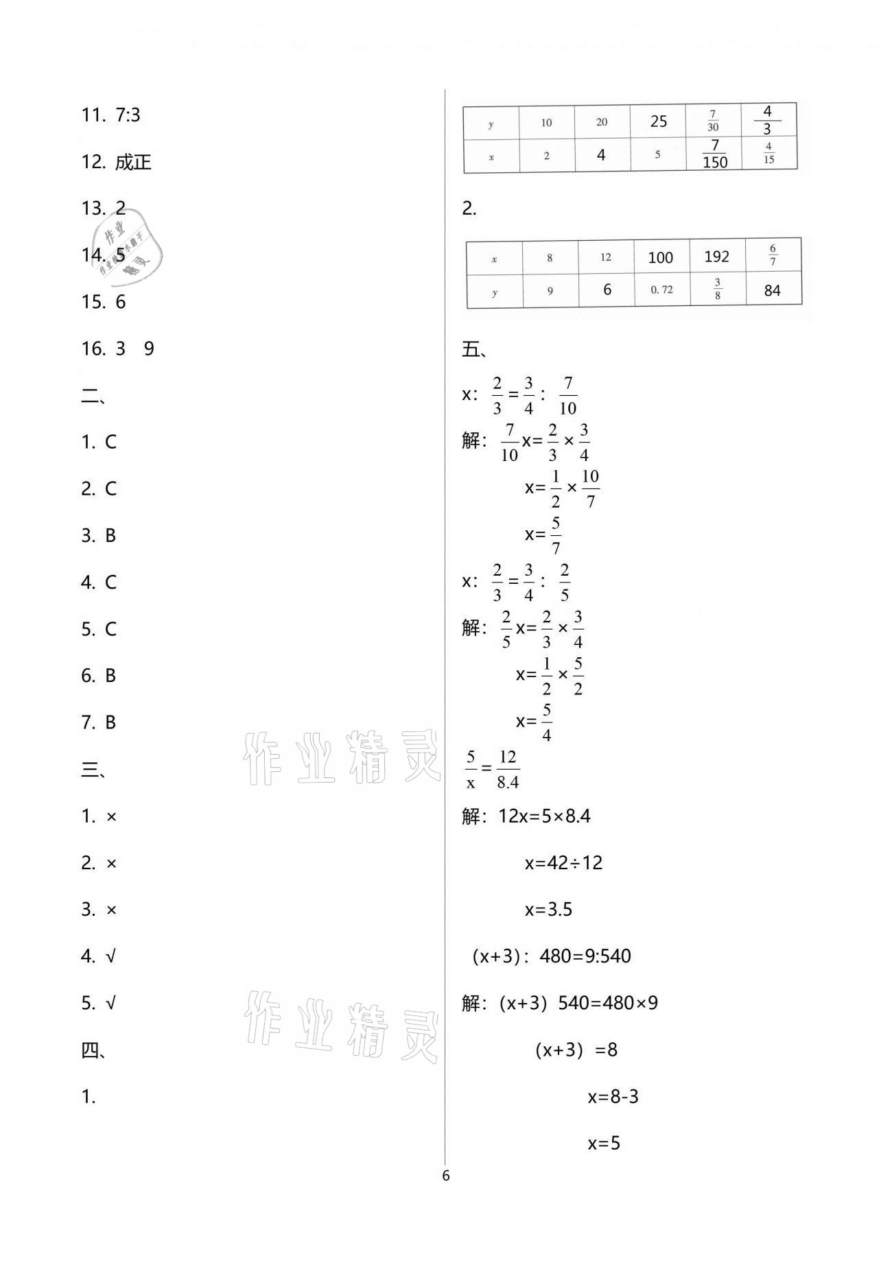 2021年云南省标准教辅同步指导训练与检测六年级数学下册人教版 参考答案第10页