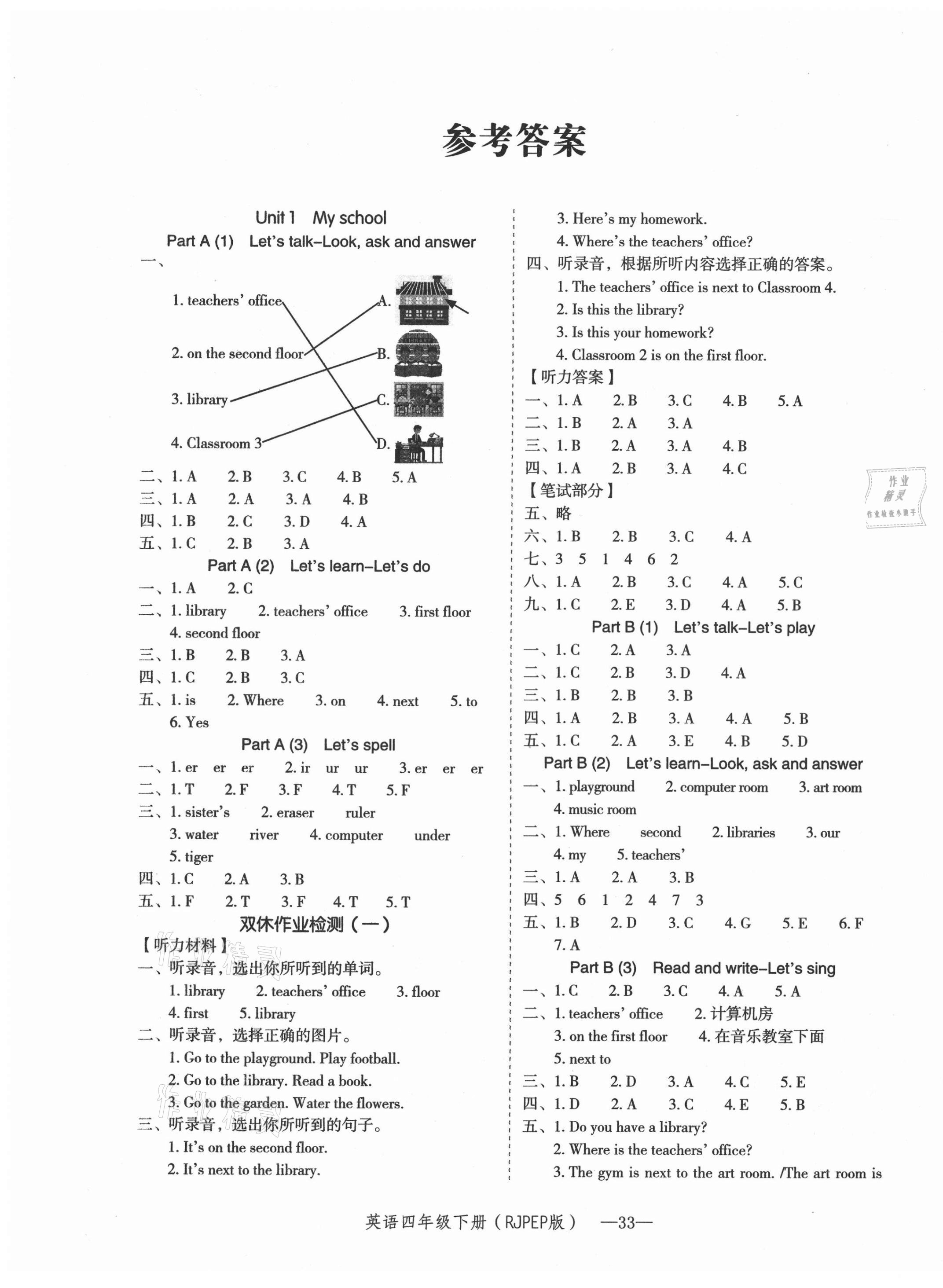 2021年貝殼導(dǎo)學(xué)提優(yōu)作業(yè)本四年級英語下冊人教PEP版 第1頁