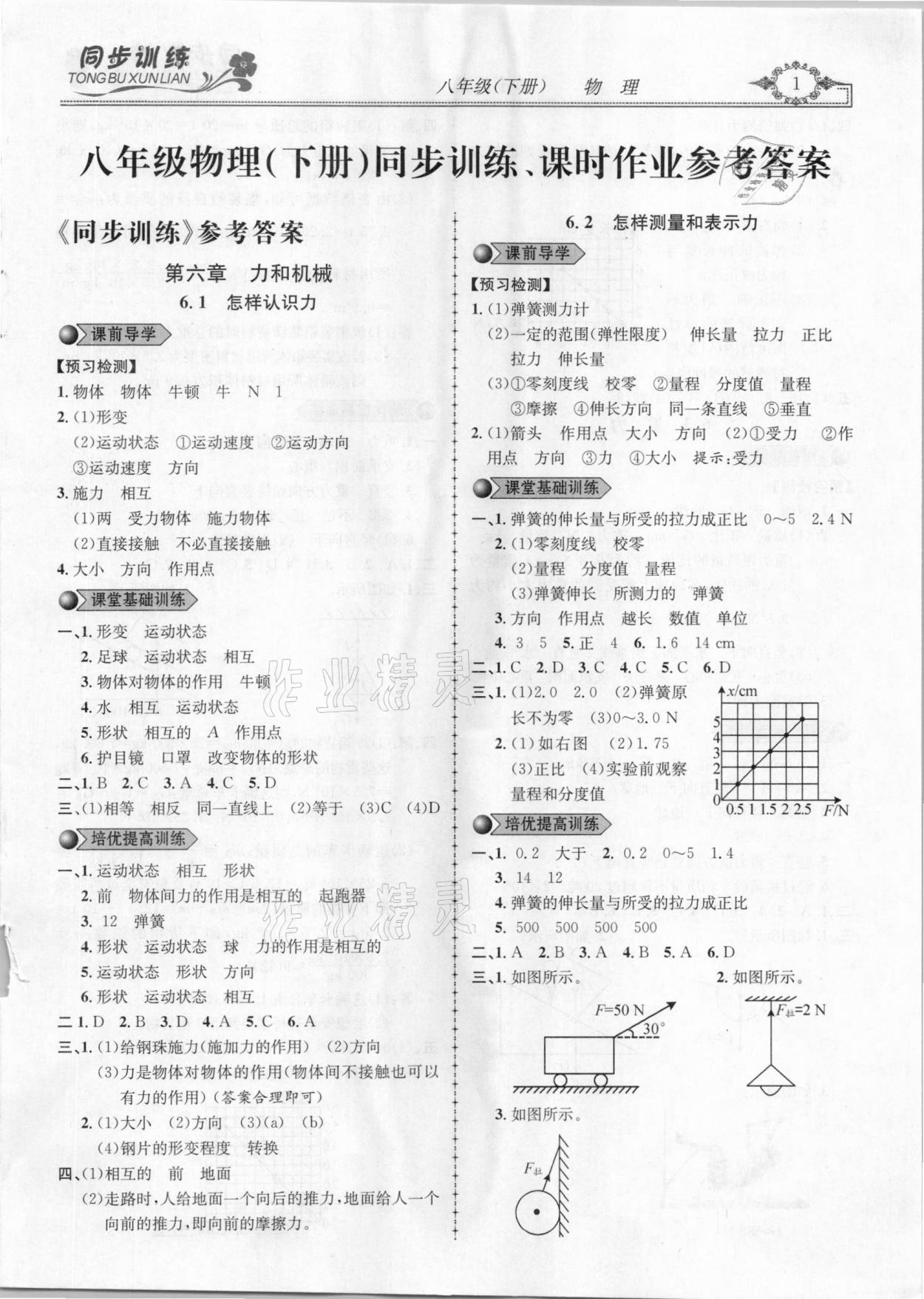 2021年同步訓(xùn)練創(chuàng)新作業(yè)八年級(jí)物理下冊(cè)滬粵版 第1頁