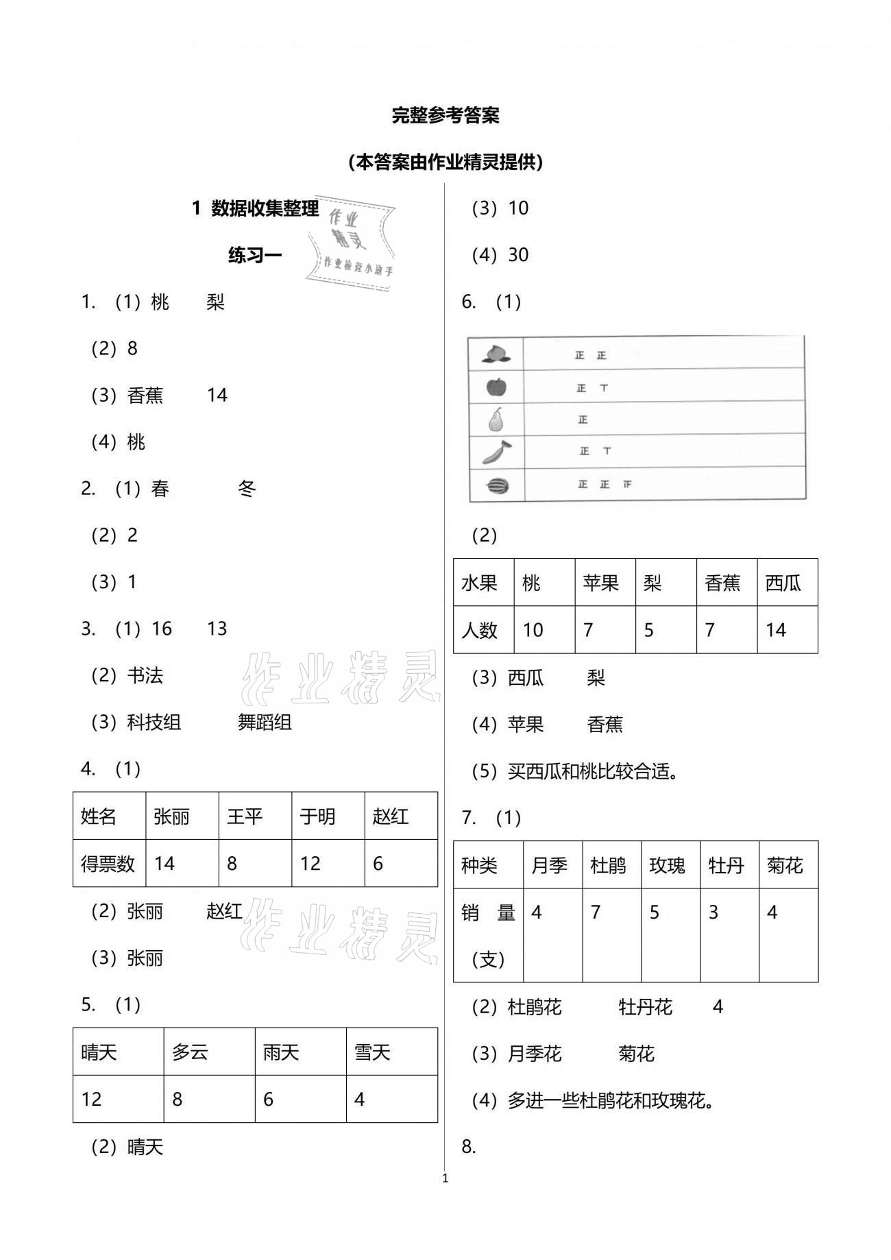2021年三維智慧學習二年級數學下冊人教版 參考答案第1頁