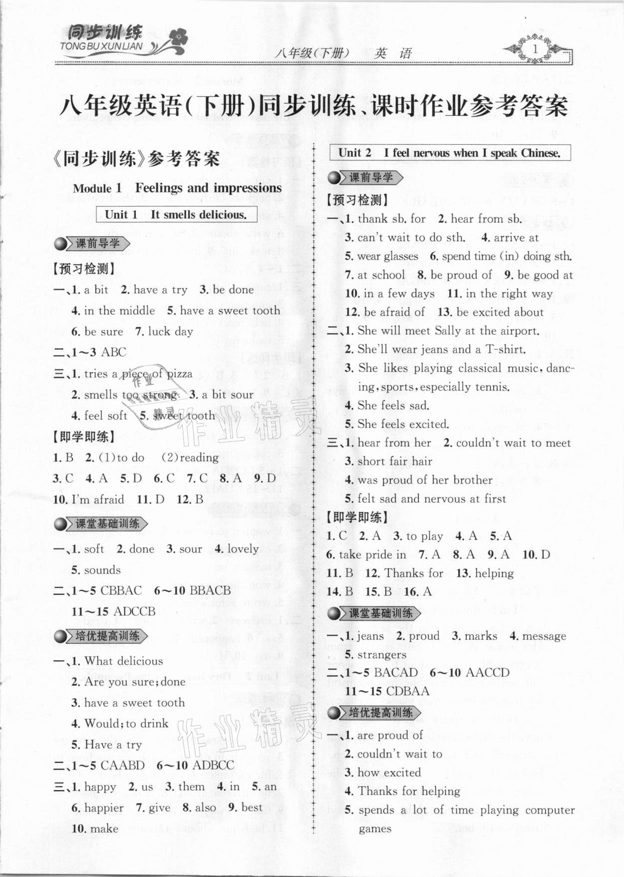 2021年同步訓(xùn)練創(chuàng)新作業(yè)八年級英語下冊外研版 第1頁