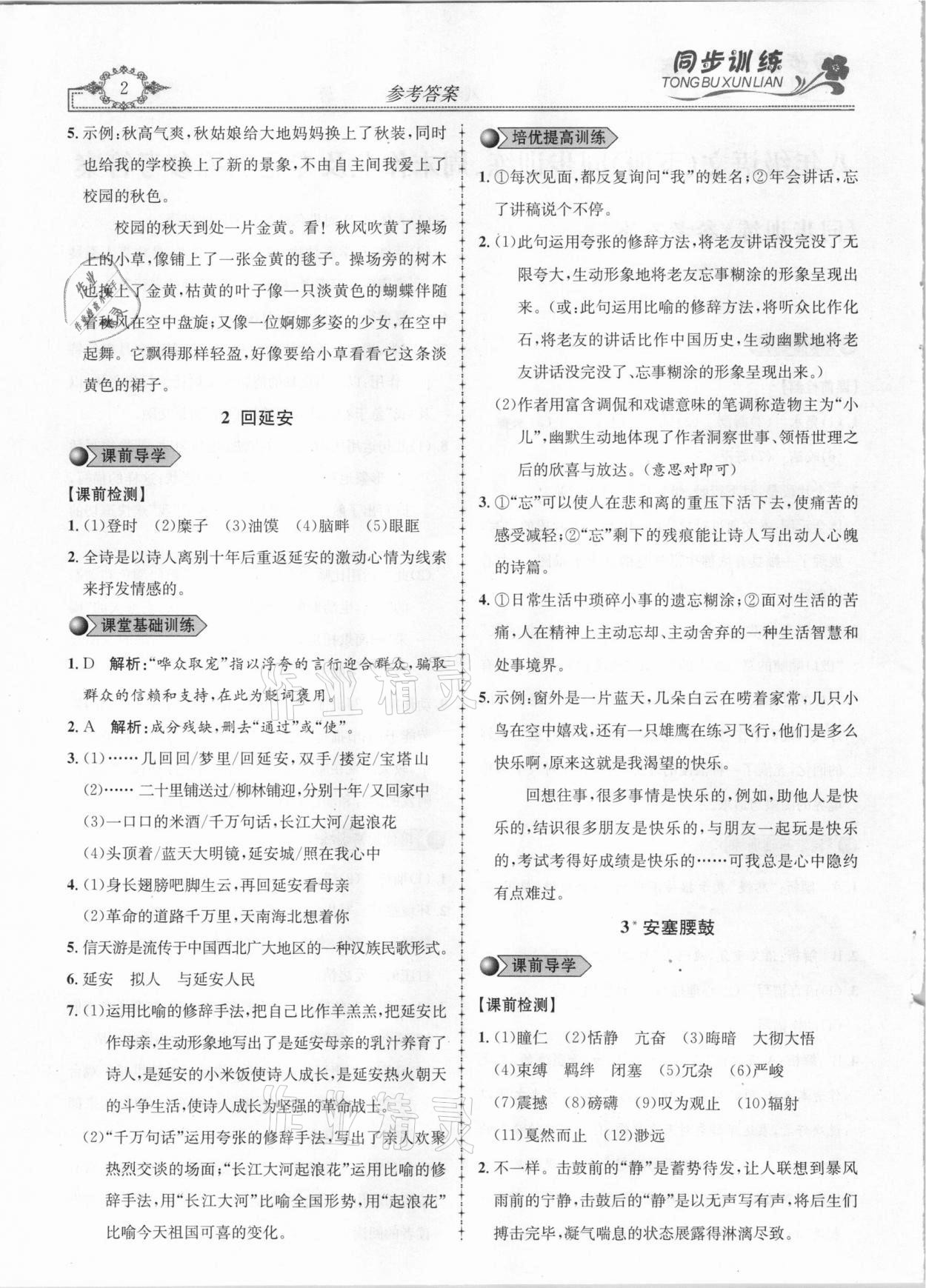 2021年同步訓練創(chuàng)新作業(yè)八年級語文下冊人教版 第2頁