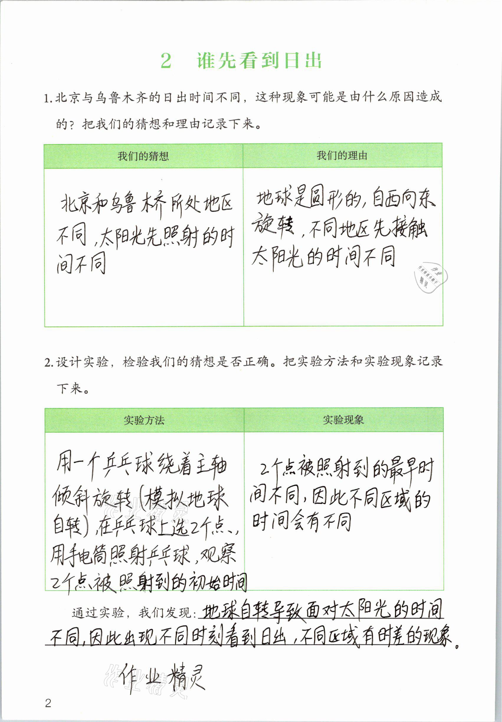 2021年科學(xué)學(xué)生活動手冊五年級下冊鄂教版 參考答案第2頁