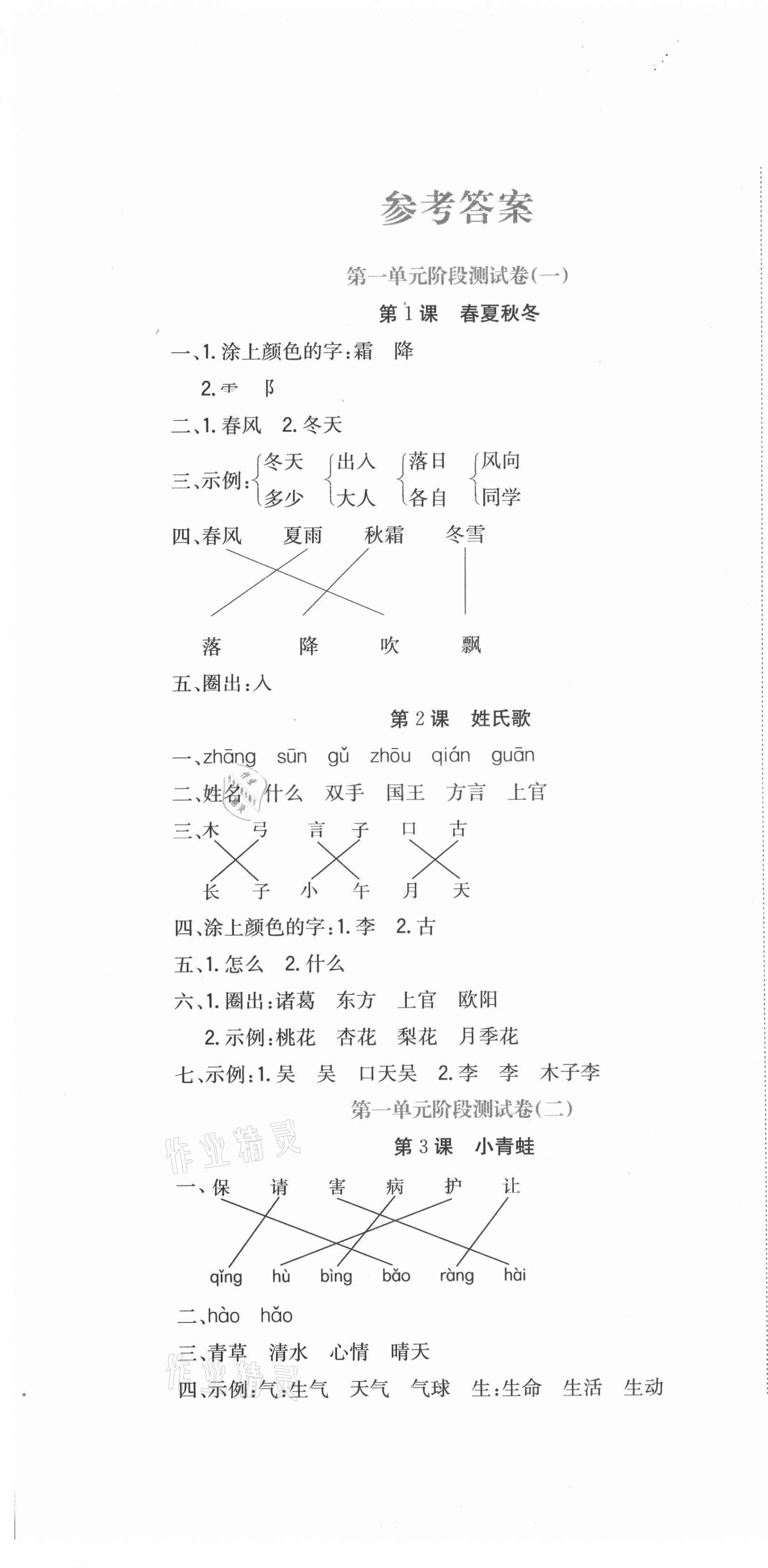 2021年提分教練一年級語文下冊人教版 第1頁