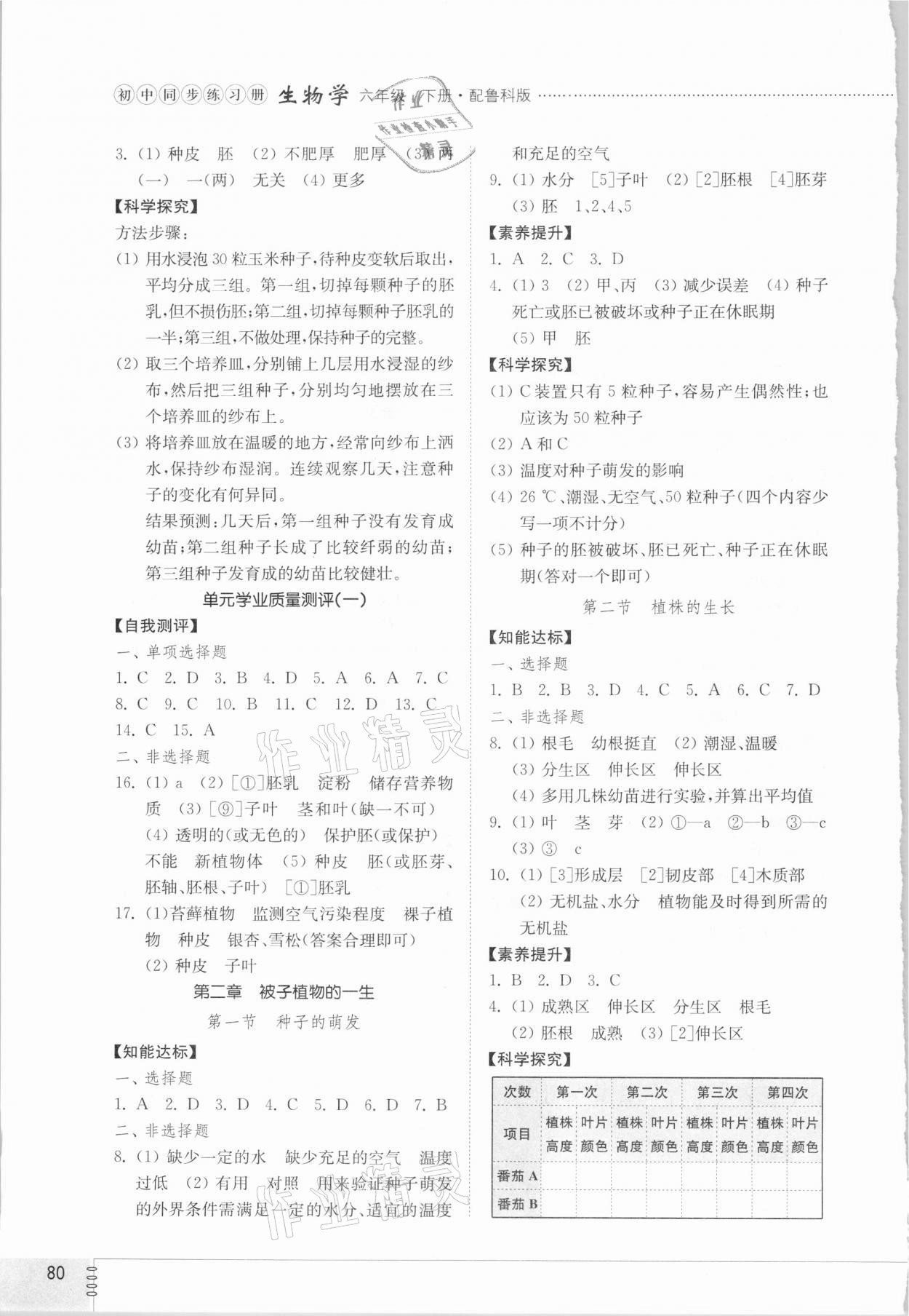 2021年同步練習(xí)冊六年級生物學(xué)下冊魯科版54制山東教育出版社 第2頁