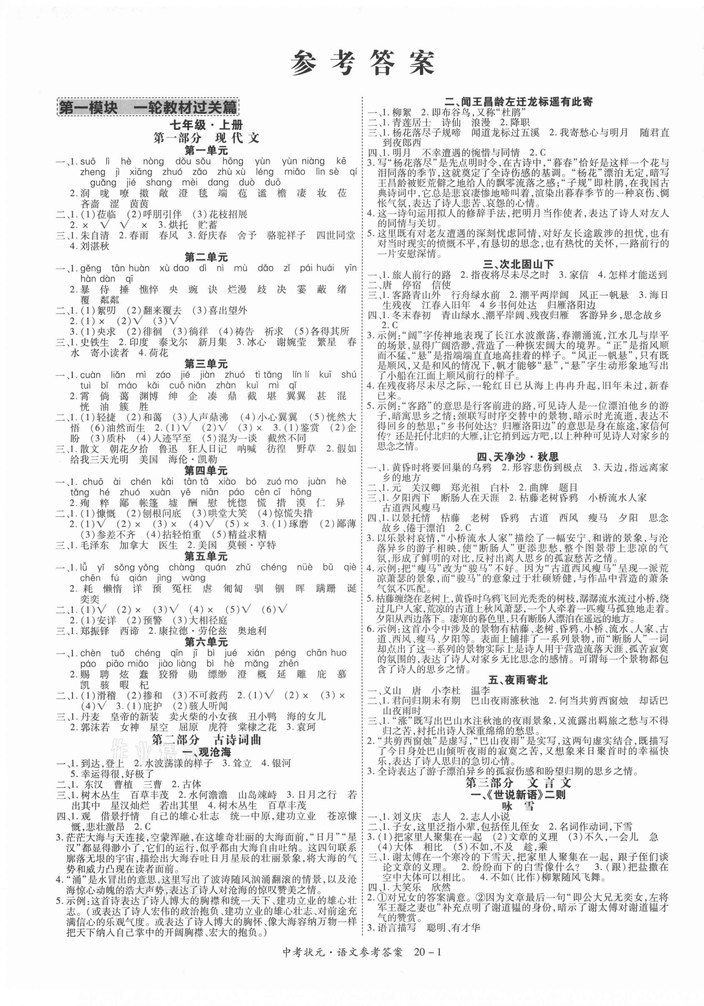 2021年中考狀元語文中考青海專版 第1頁