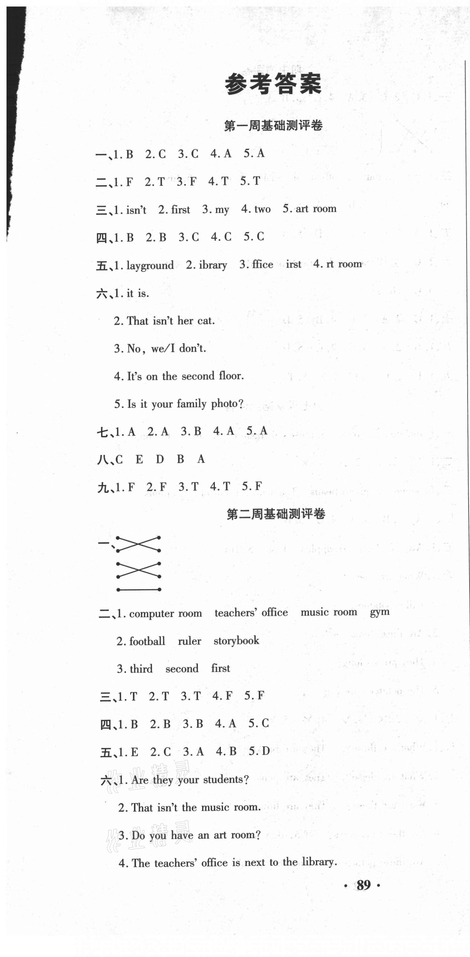 2021年聚優練考卷四年級英語下冊人教版 參考答案第1頁