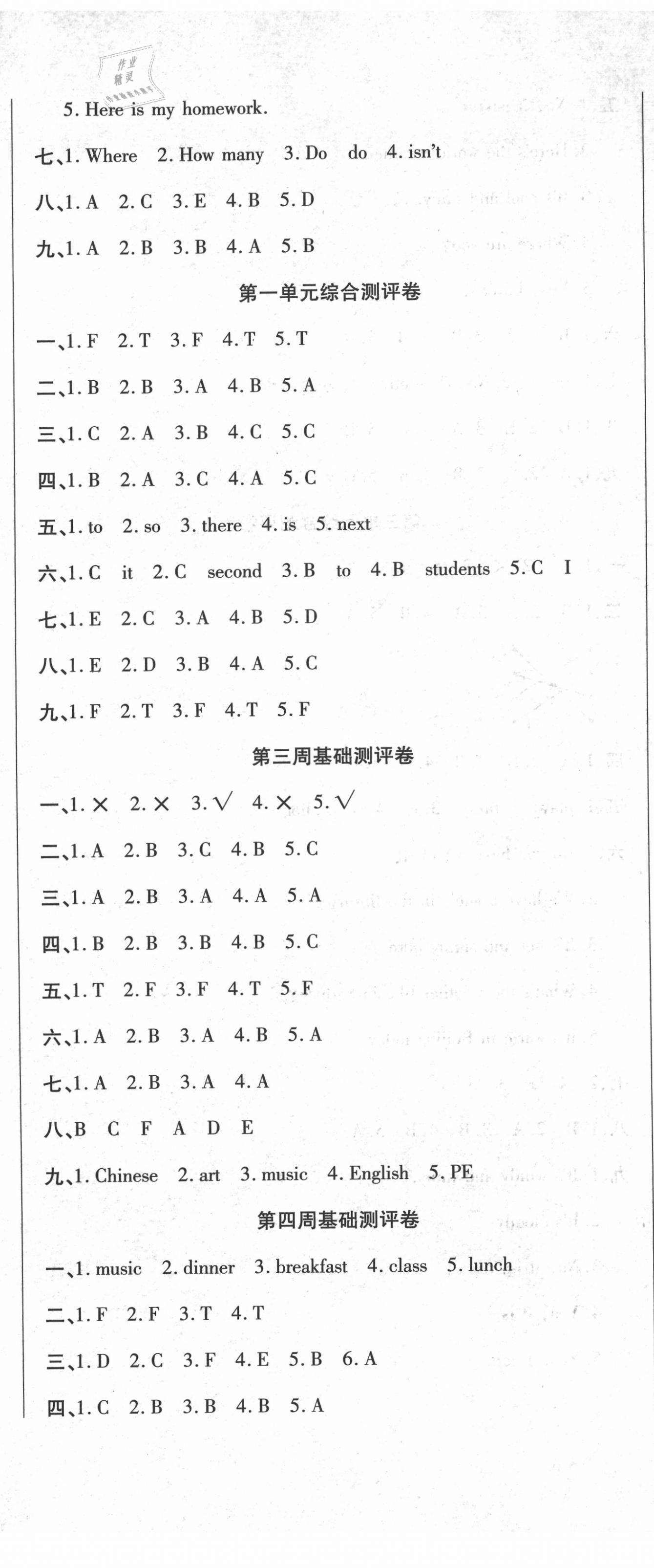 2021年聚優練考卷四年級英語下冊人教版 參考答案第2頁