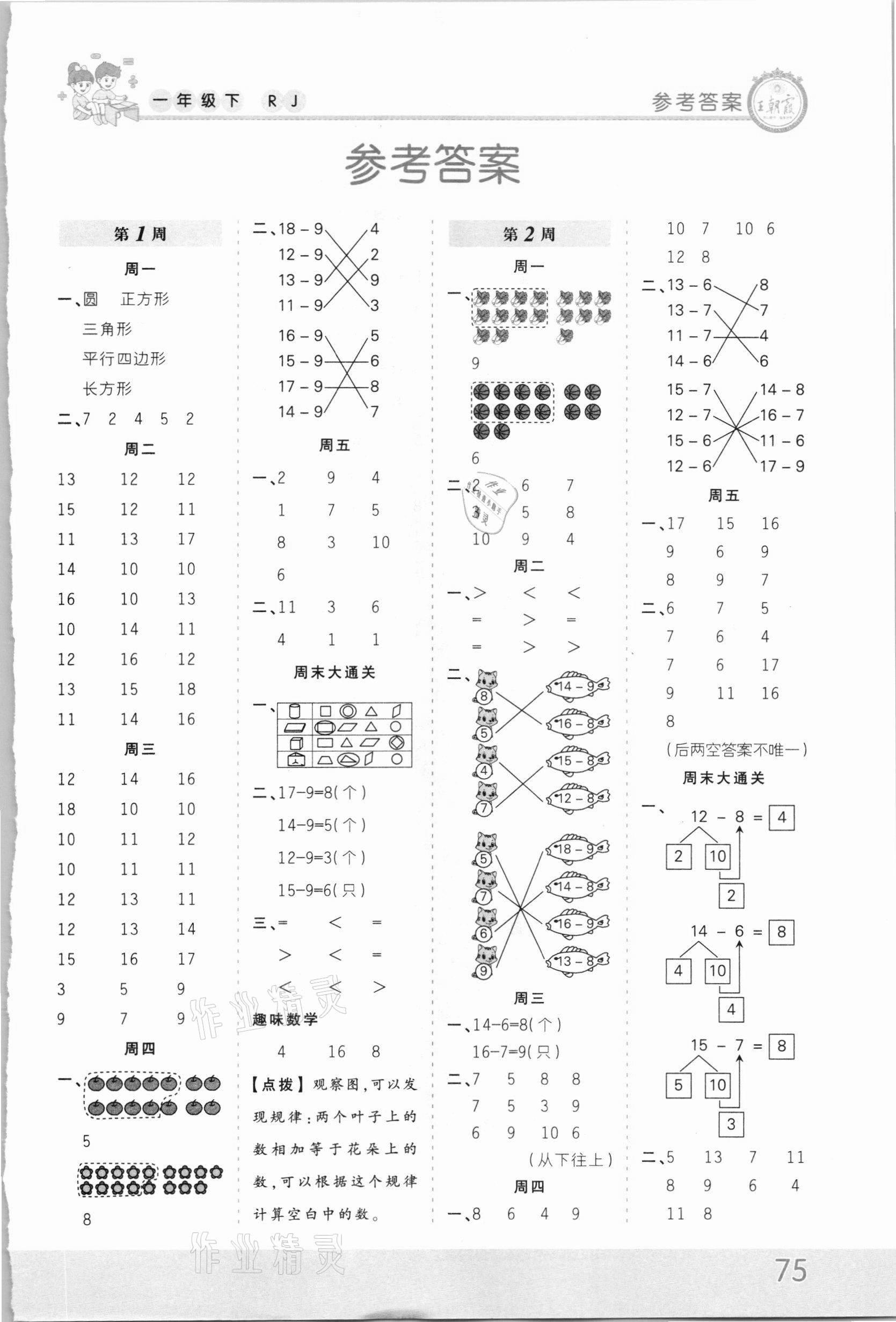 2021年王朝霞口算小达人一年级数学下册人教版 第1页