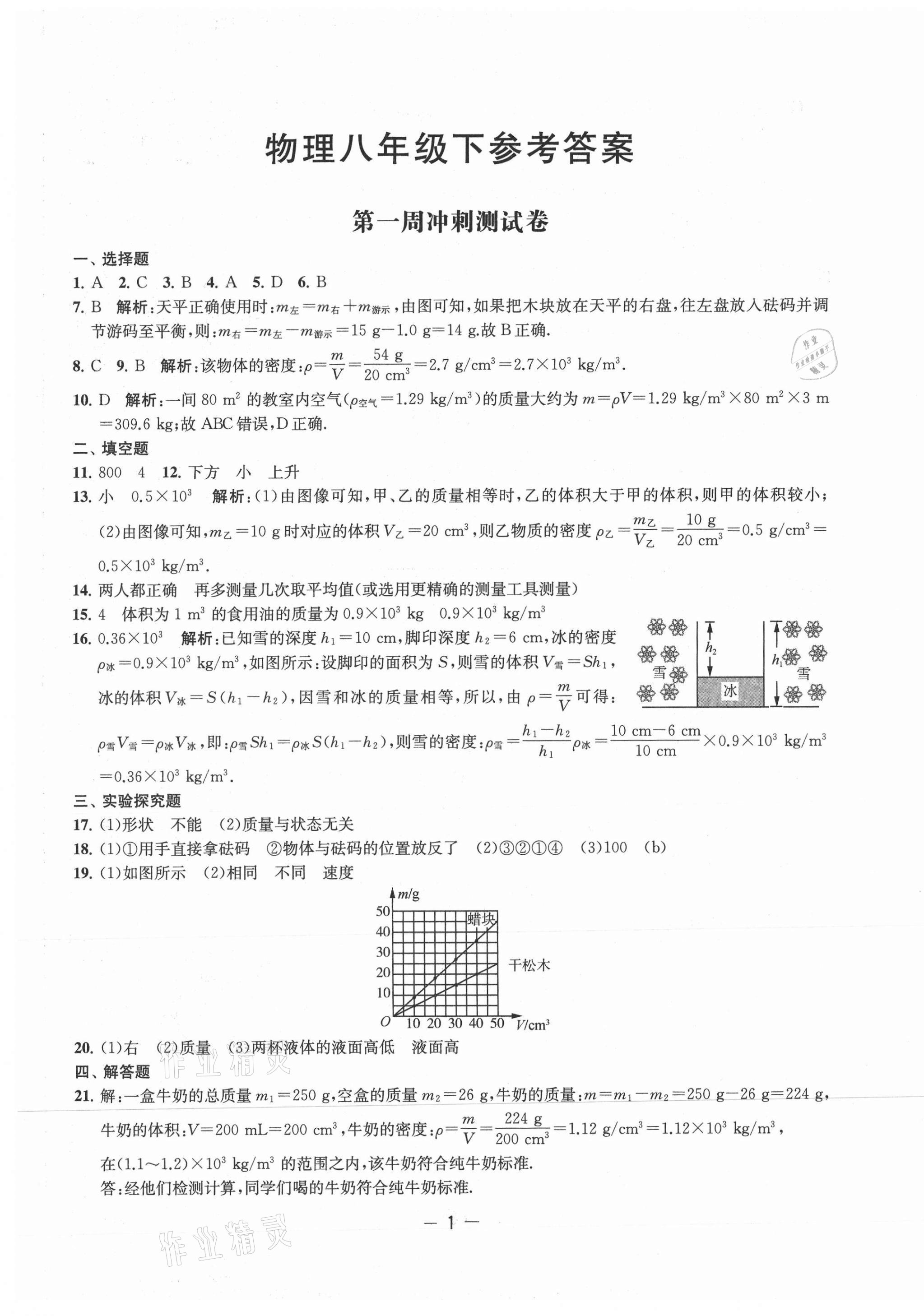 2021年名校起航全能檢測(cè)卷八年級(jí)物理下冊(cè)蘇科版 參考答案第1頁(yè)